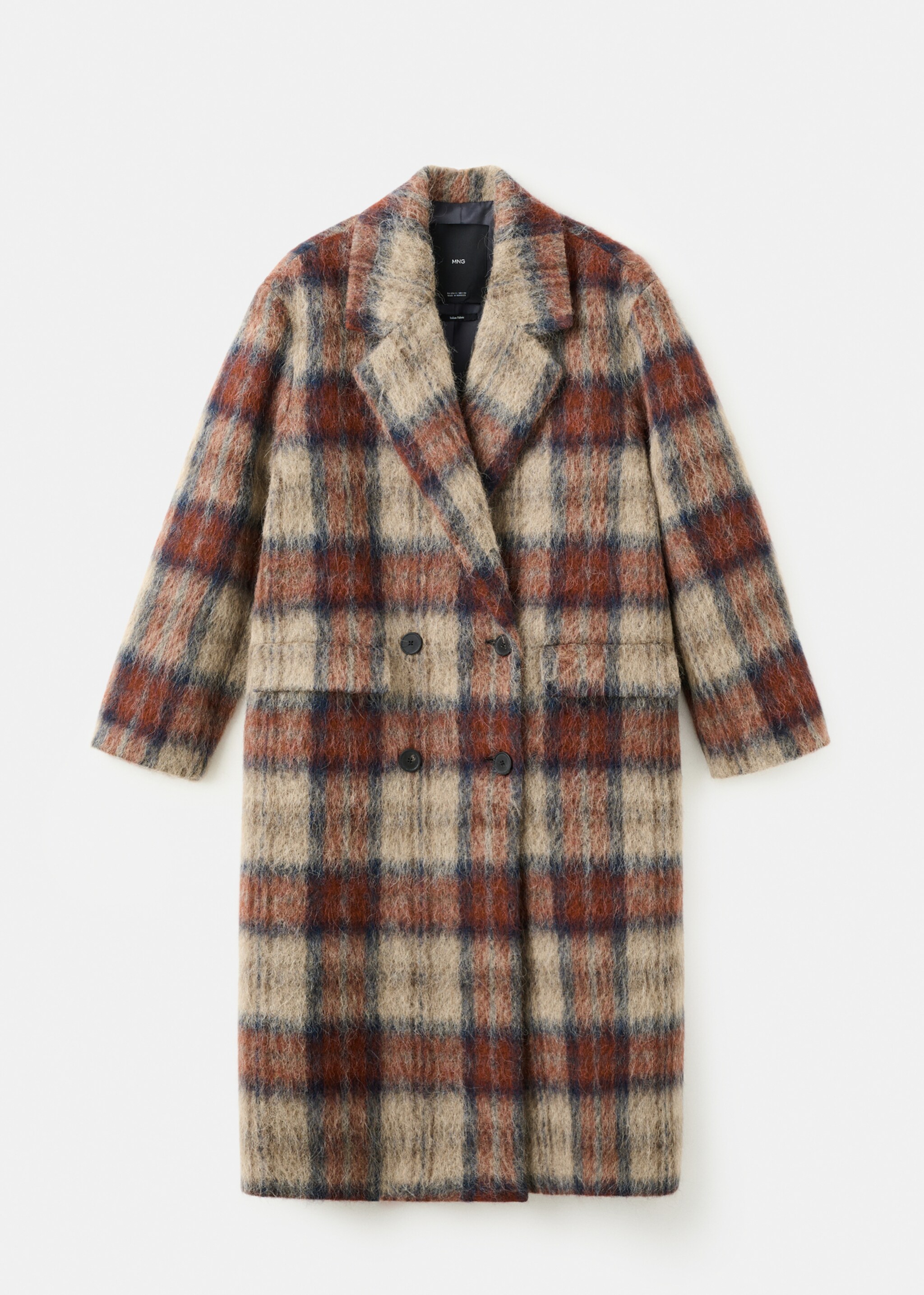 Wool-blend check coat - Article without model, Beige. Ref: 27071313-00.