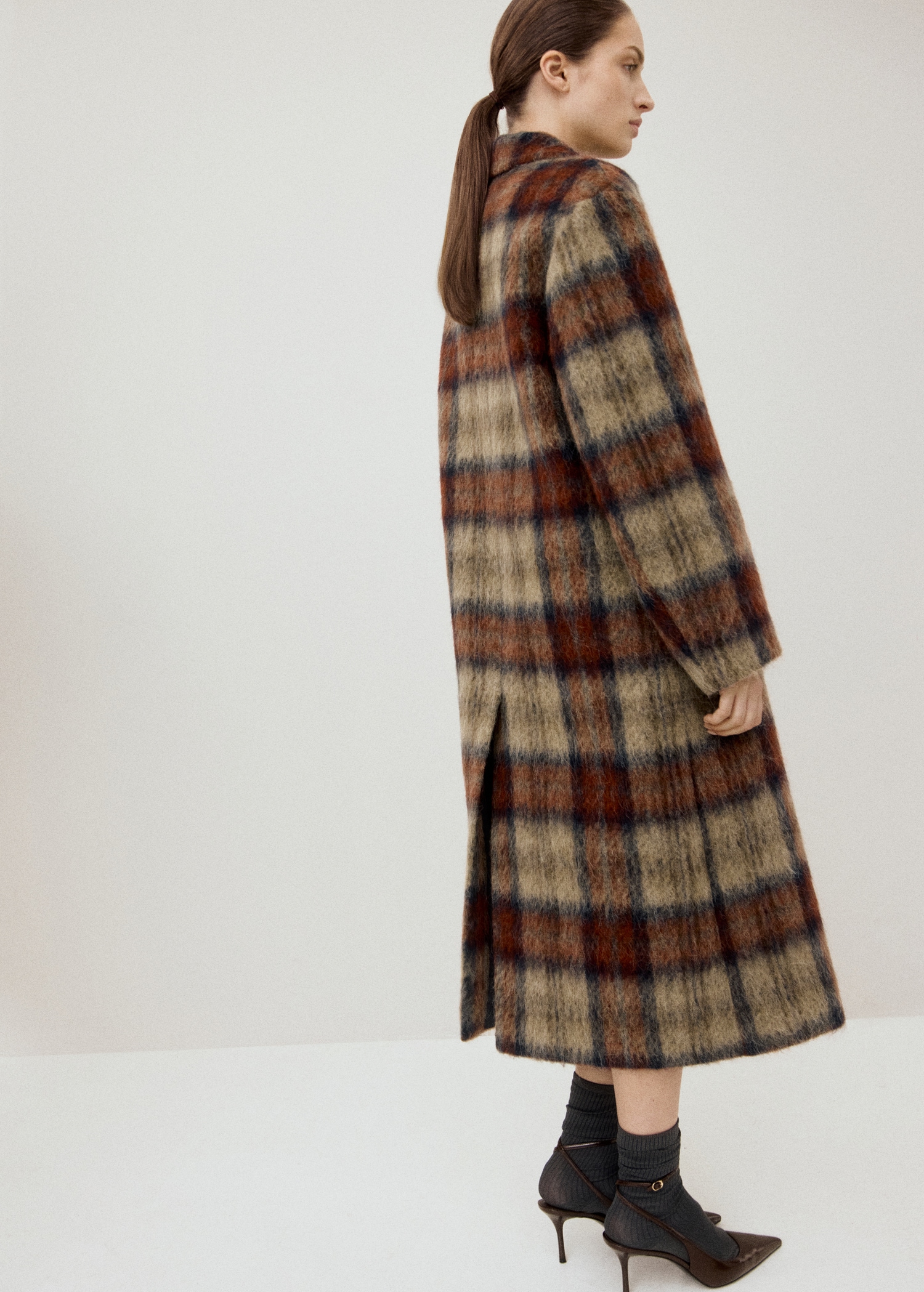 Wool Blend Check Coat