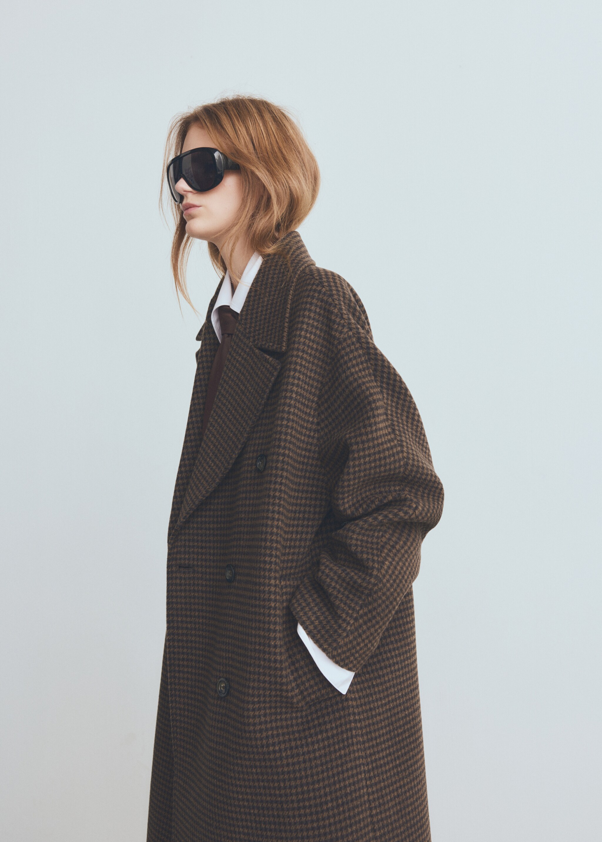 Wool-blend micro-houndstooth coat - Medium plane, Brown. Ref: 27071316-00.
