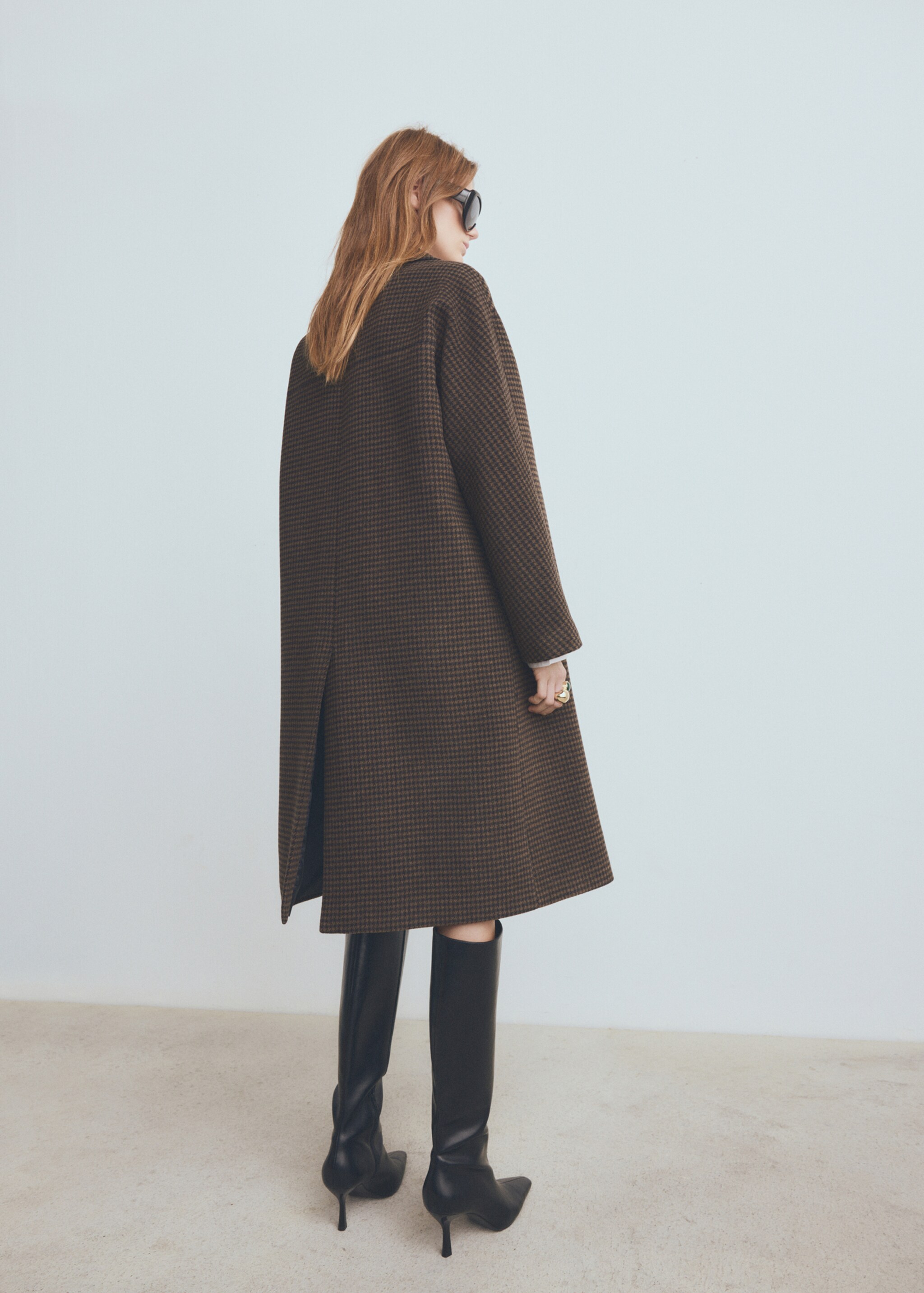 Wool-blend micro-houndstooth coat - Reverse of the article, Brown. Ref: 27071316-00.