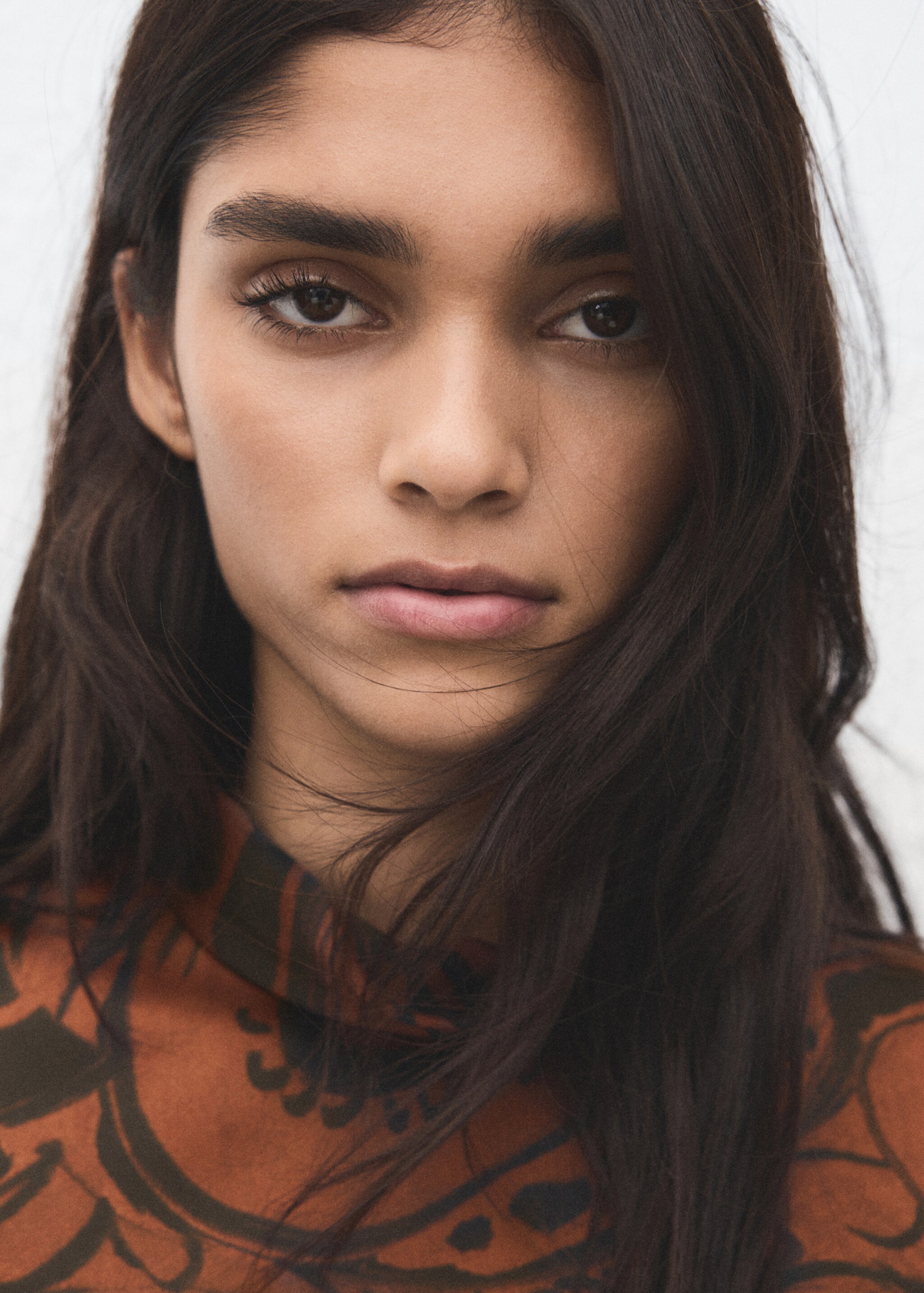 Paisley-print satin dress - Details of the article 1, Burnt Orange. Ref: 27071319-00.