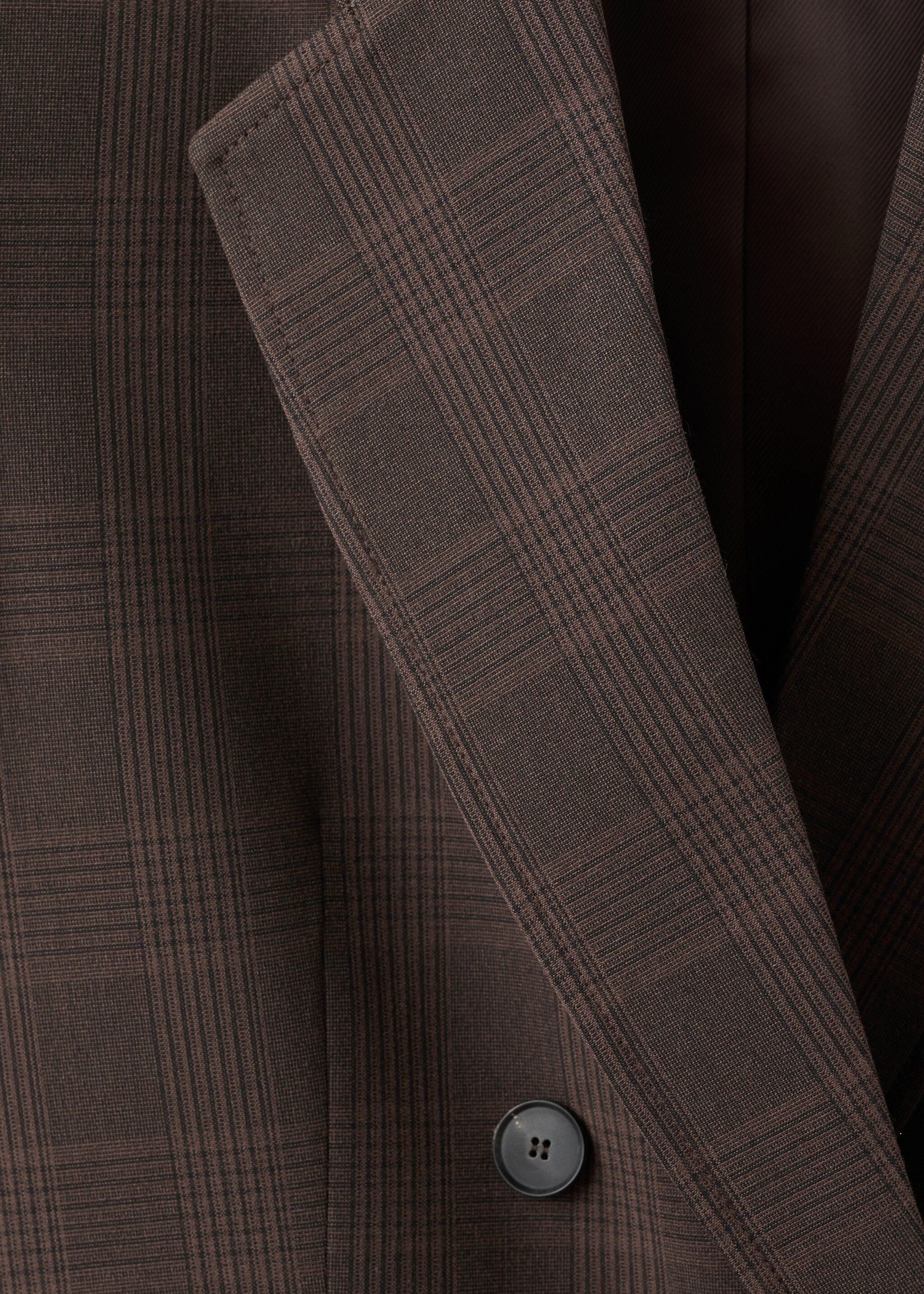 Double-breasted check suit jacket - Details of the article 8, Brown. Ref: 27071323-00.