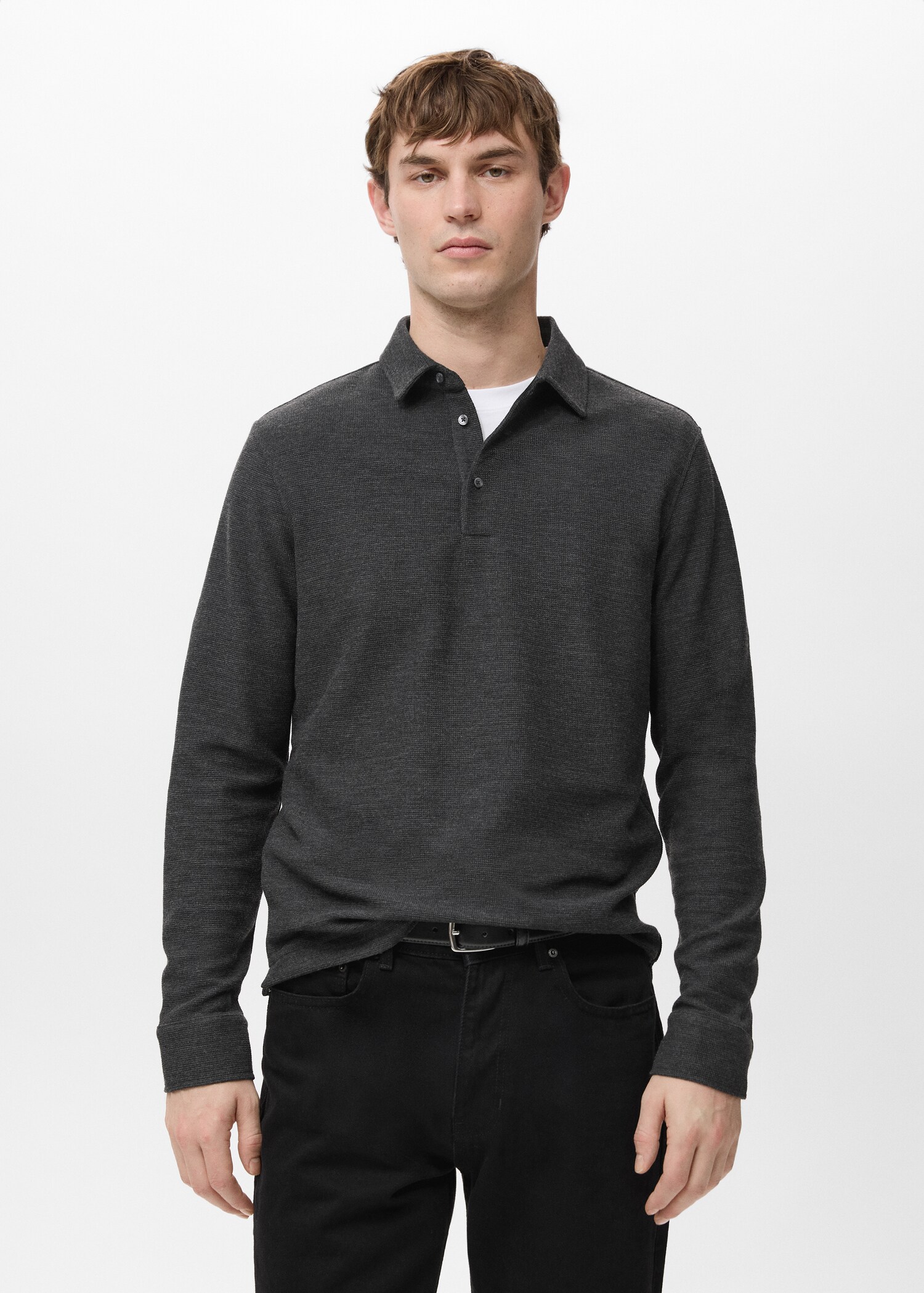 Knitted structured polo sweater - Medium plane