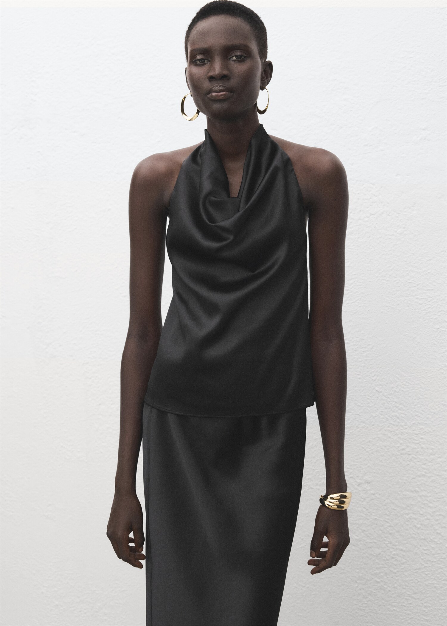 Draped neck satin top - Medium plane