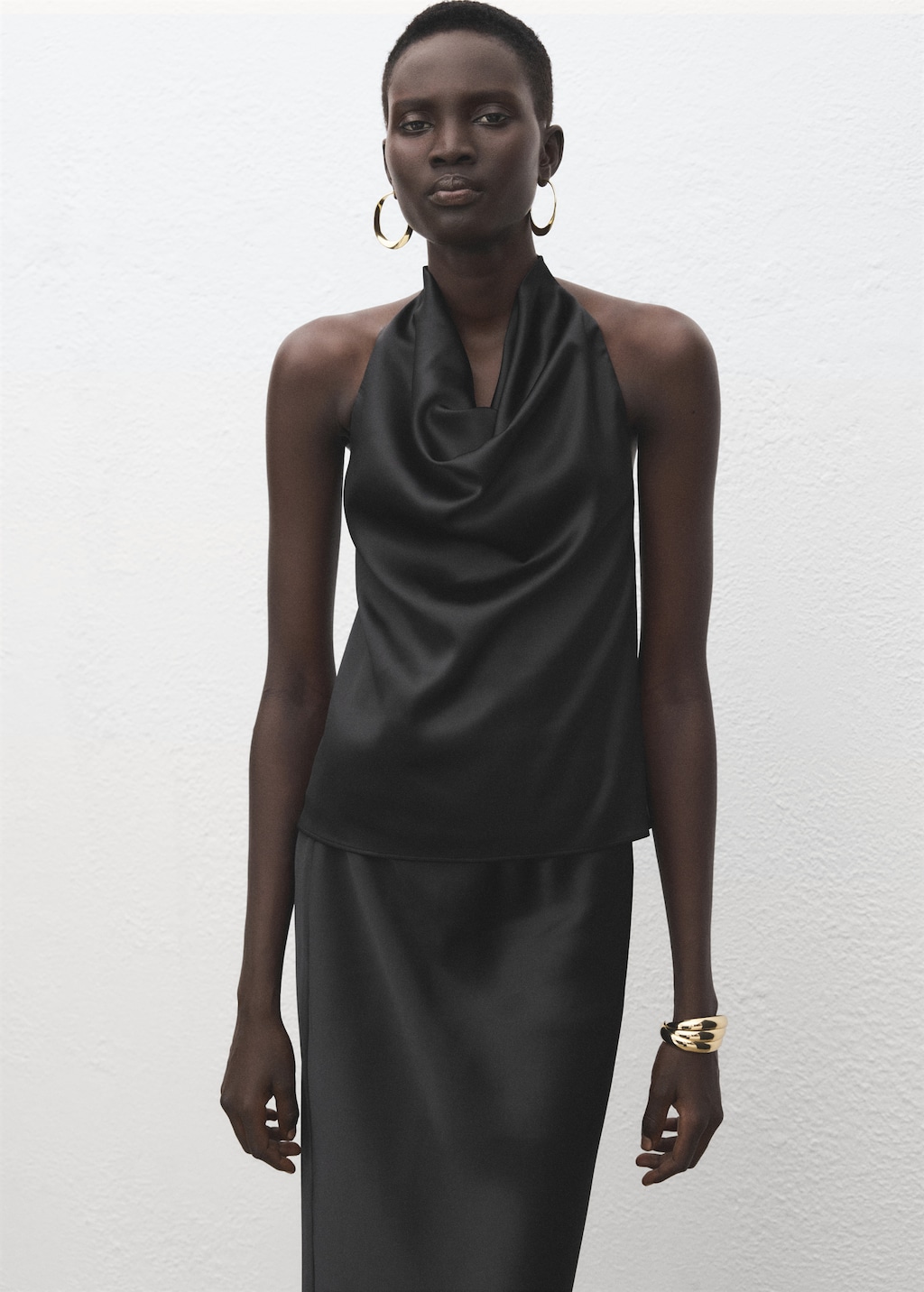 Draped neck satin top