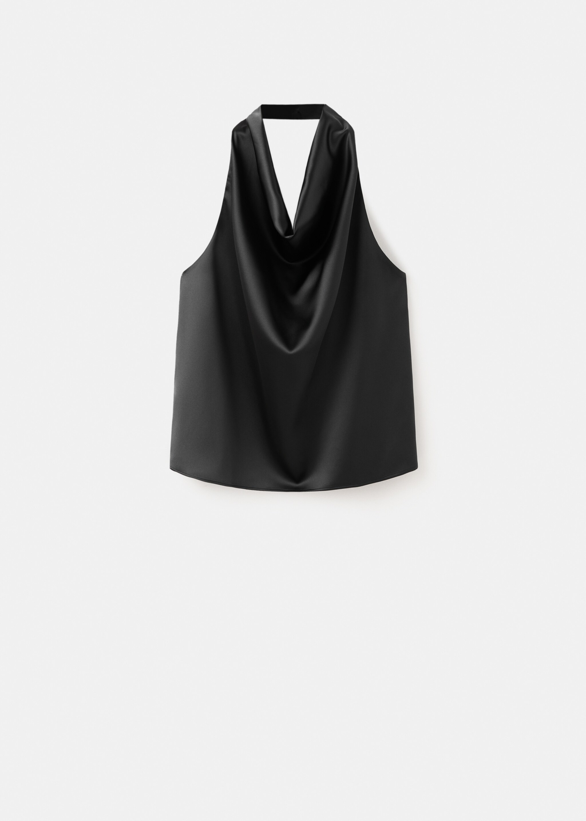 Draped neck satin top - Article without model, Black. Ref: 27071327-00.