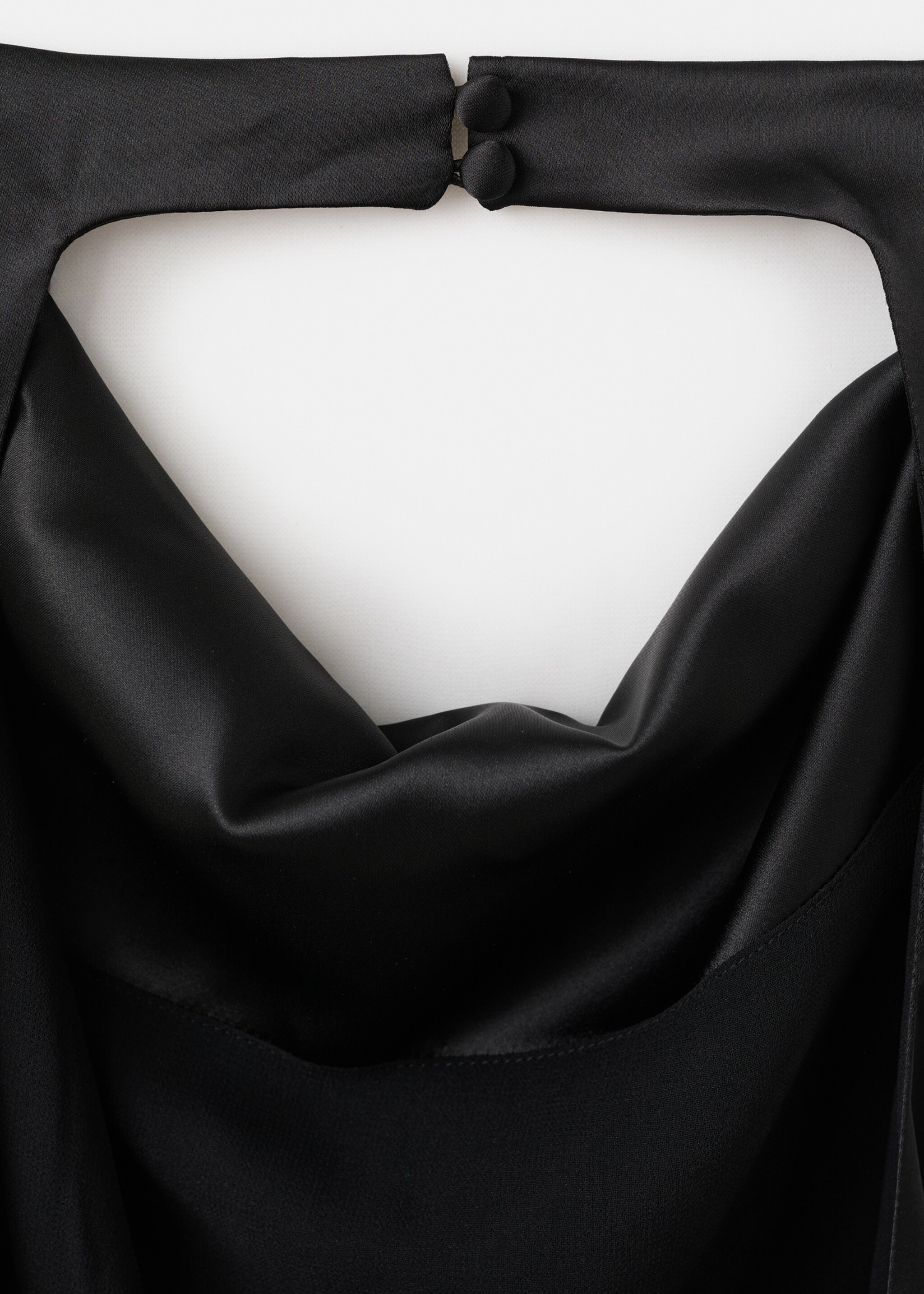 Draped neck satin top - Details of the article 0, Black. Ref: 27071327-00.