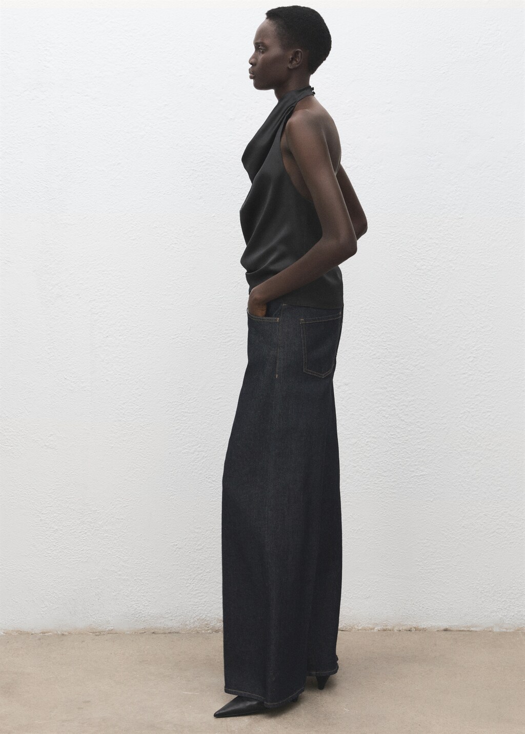 Mango Draped neck satin top