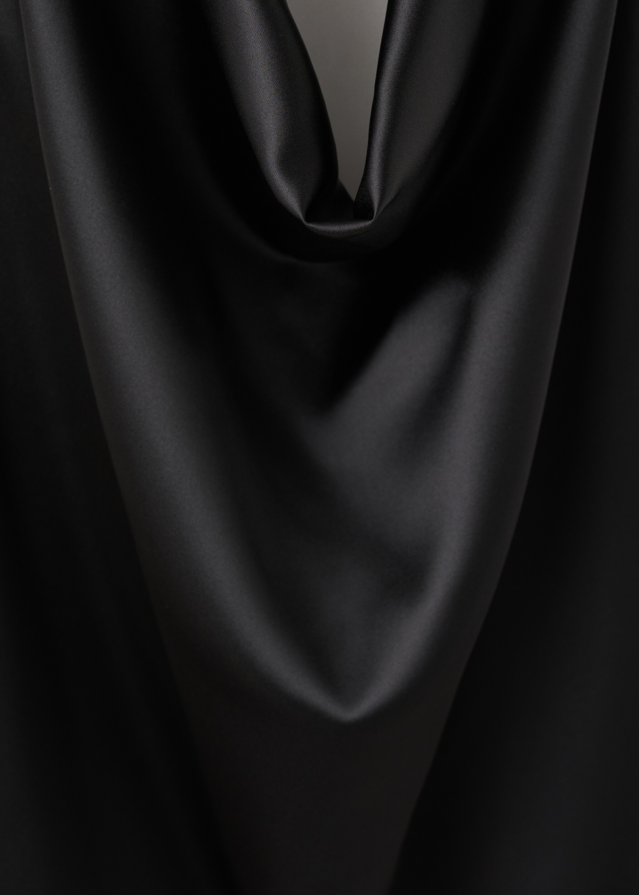 Draped neck satin top - Details of the article 8, Black. Ref: 27071327-00.