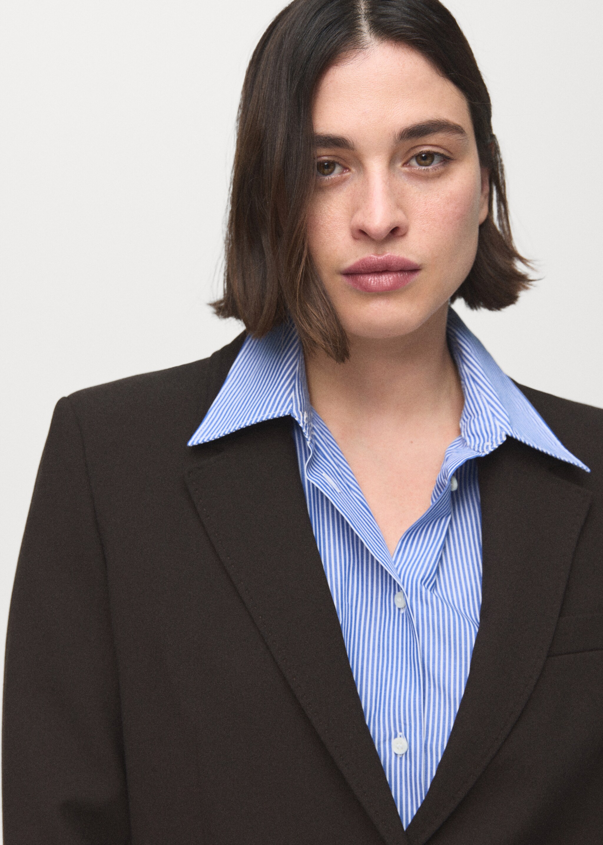 Straight-fit suit blazer - Details of the article 4, Chocolate. Ref: 27071328-00.