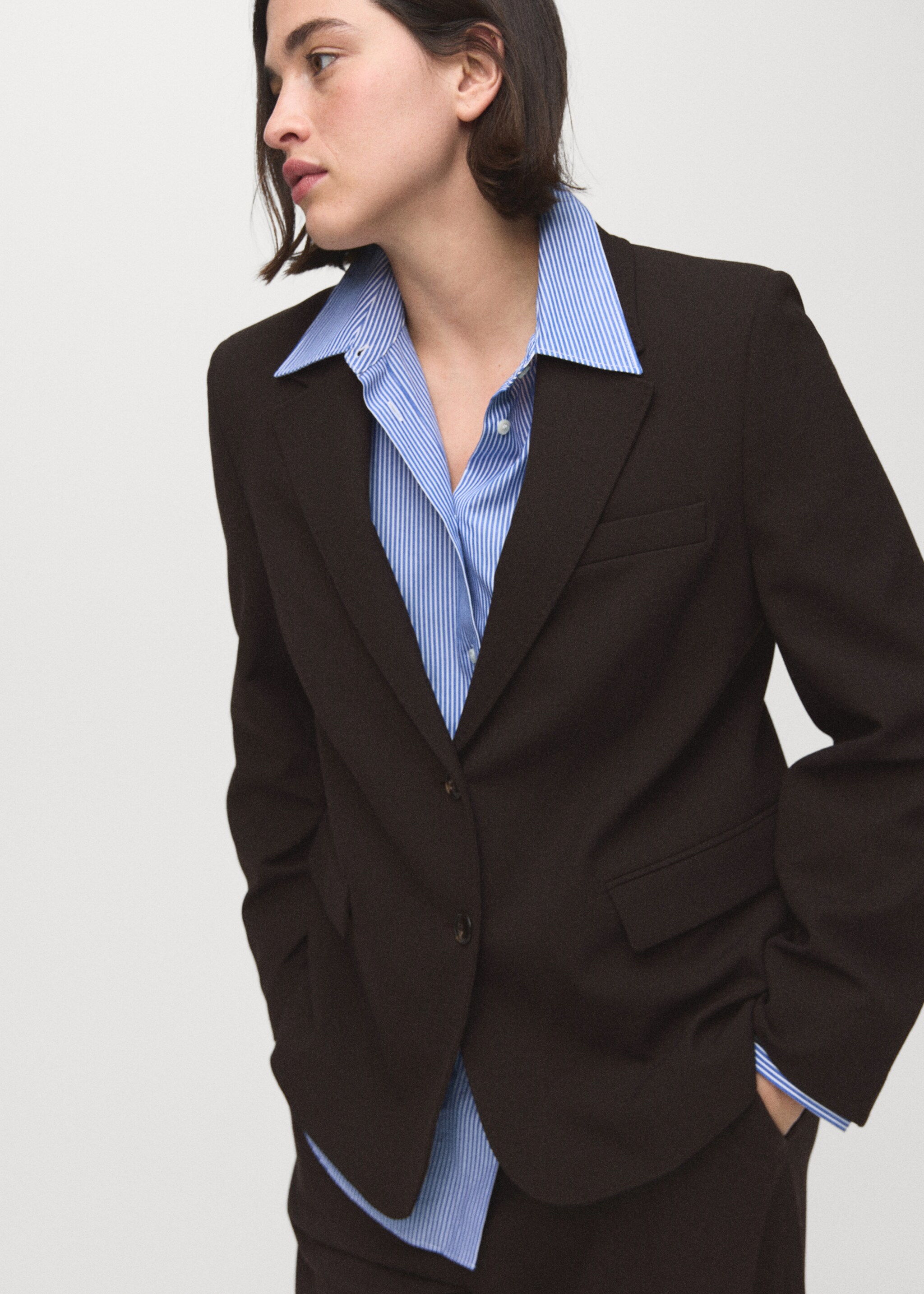 Straight-fit suit blazer - Details of the article 5, Chocolate. Ref: 27071328-00.