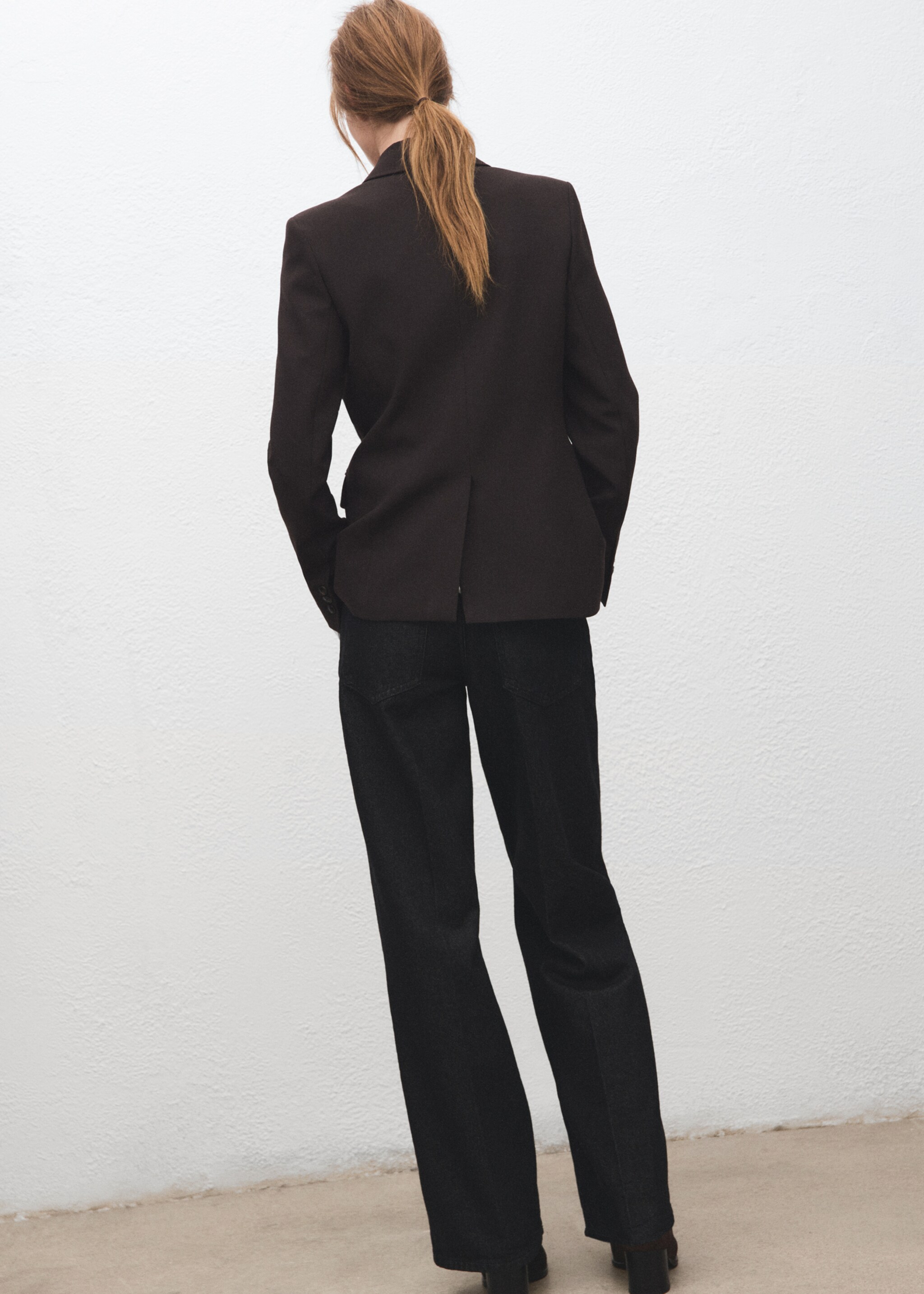 Straight-fit suit blazer - Reverse of the article, Chocolate. Ref: 27071328-00.