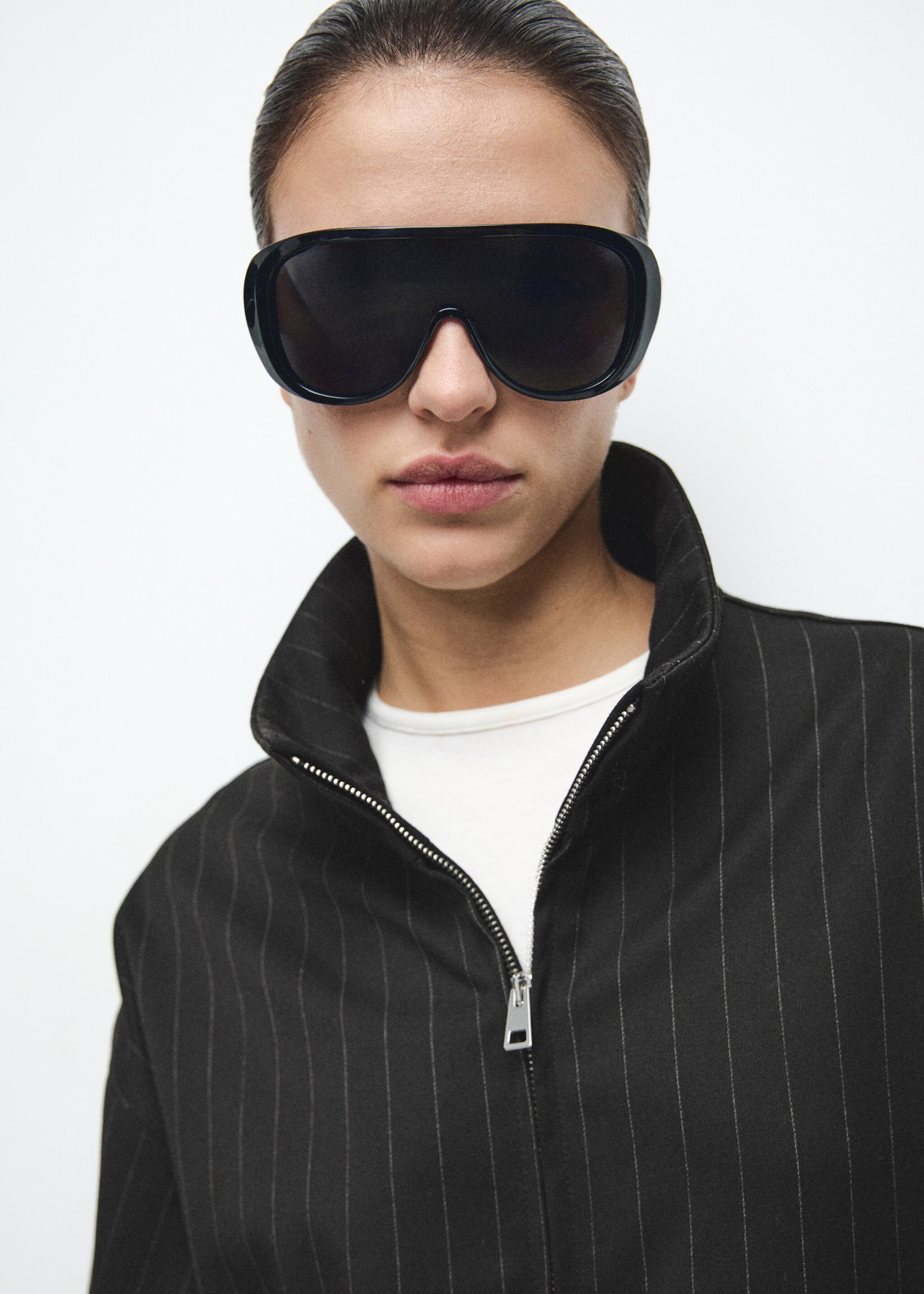 Pinstripe bomber jacket - Details of the article 1, Black. Ref: 27071339-00.