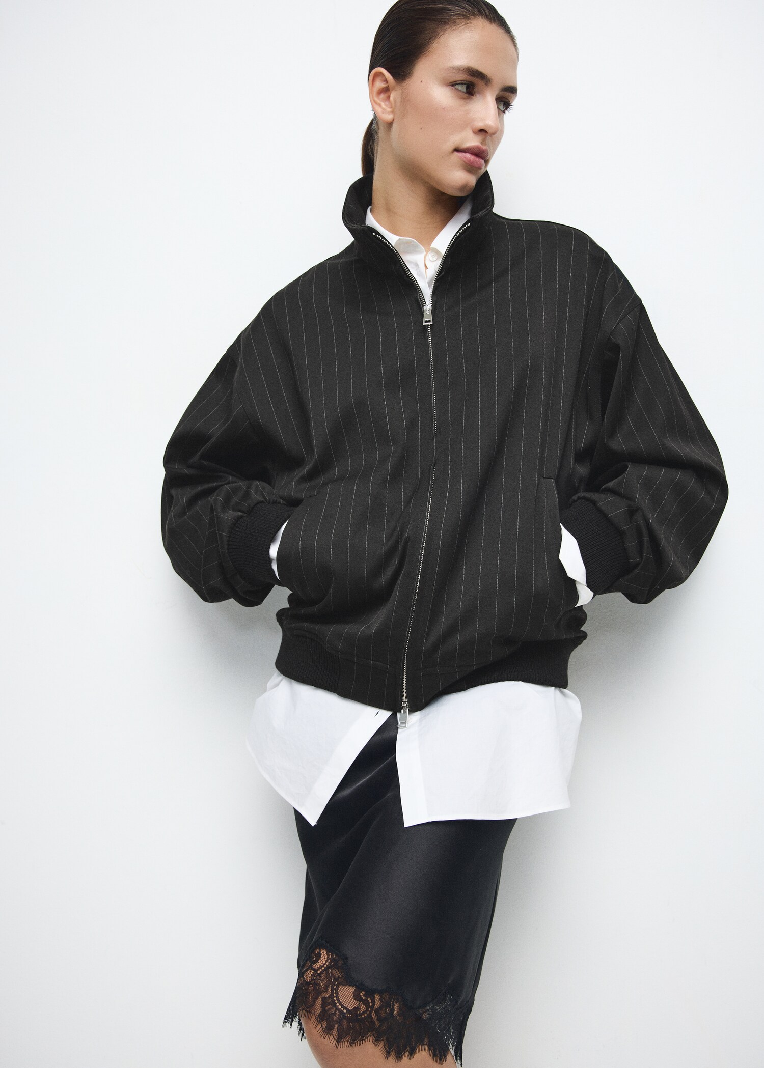 Pinstripe bomber jacket - Details of the article 2