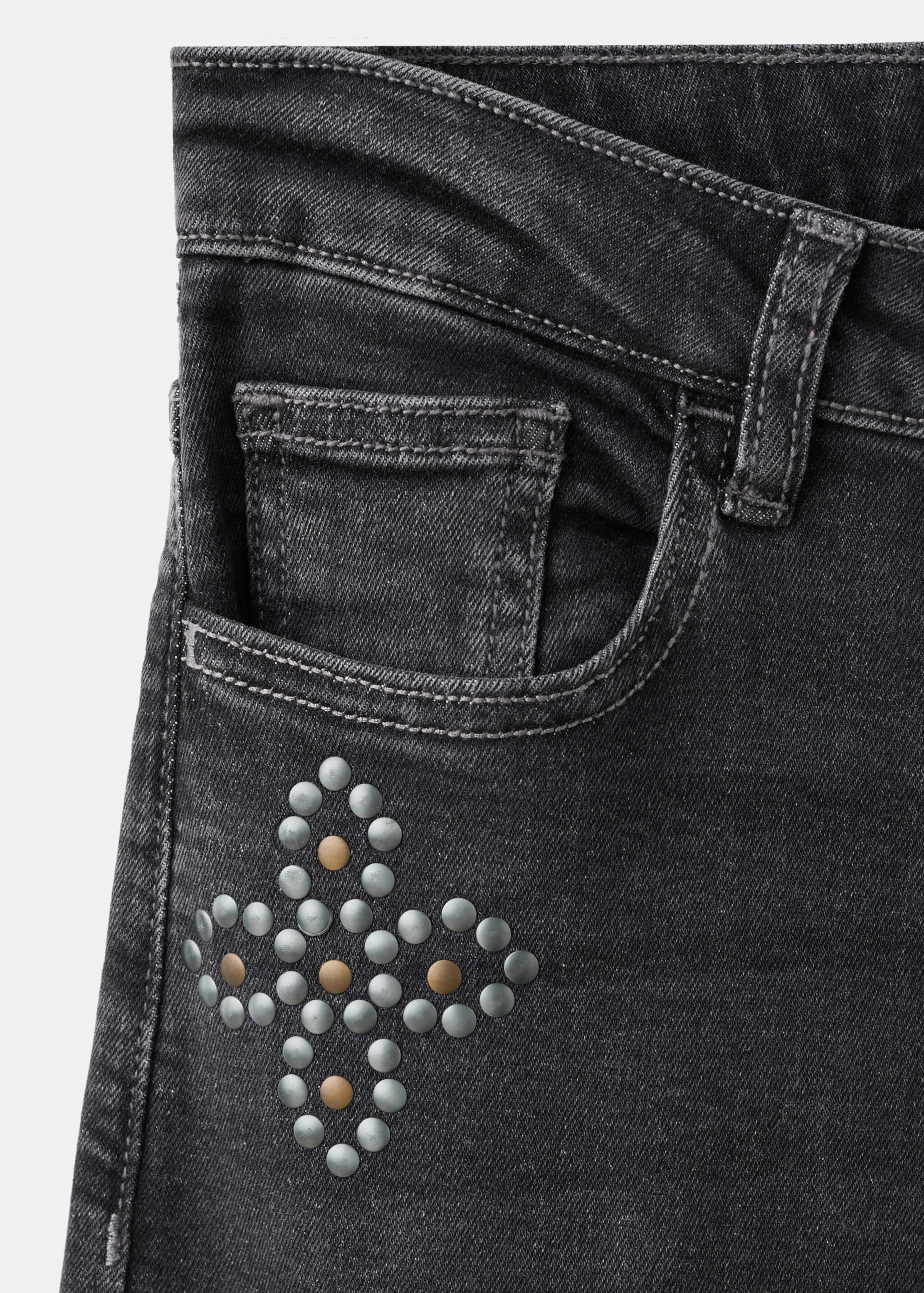 Low-waist studded jeans - Details of the article 0, Black denim. Ref: 27071512-00.