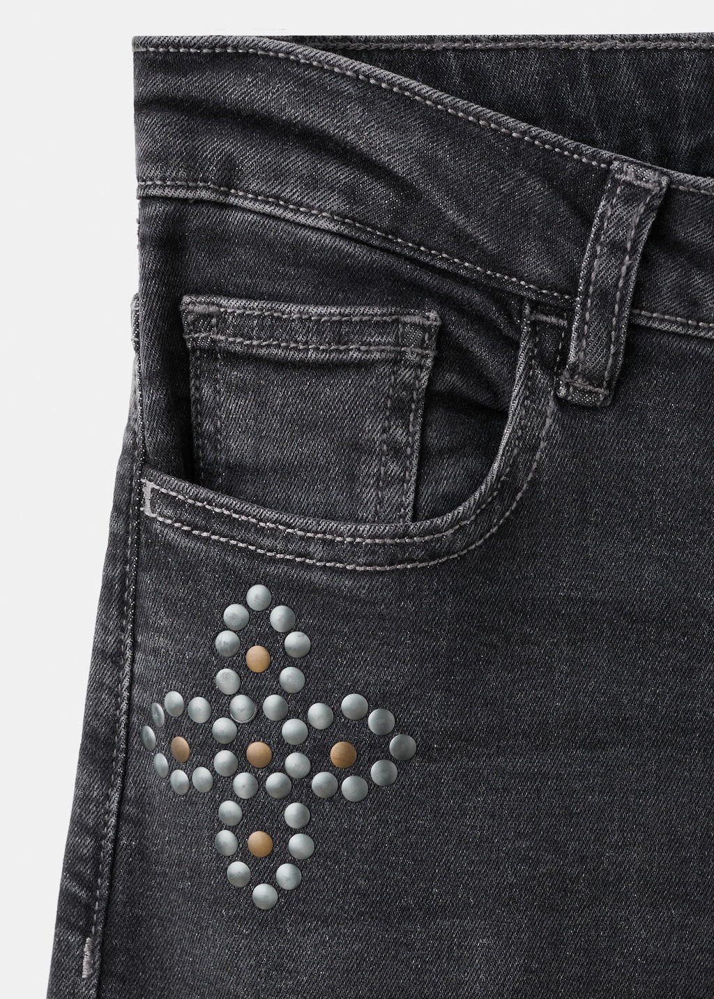 Low-waist studded jeans
