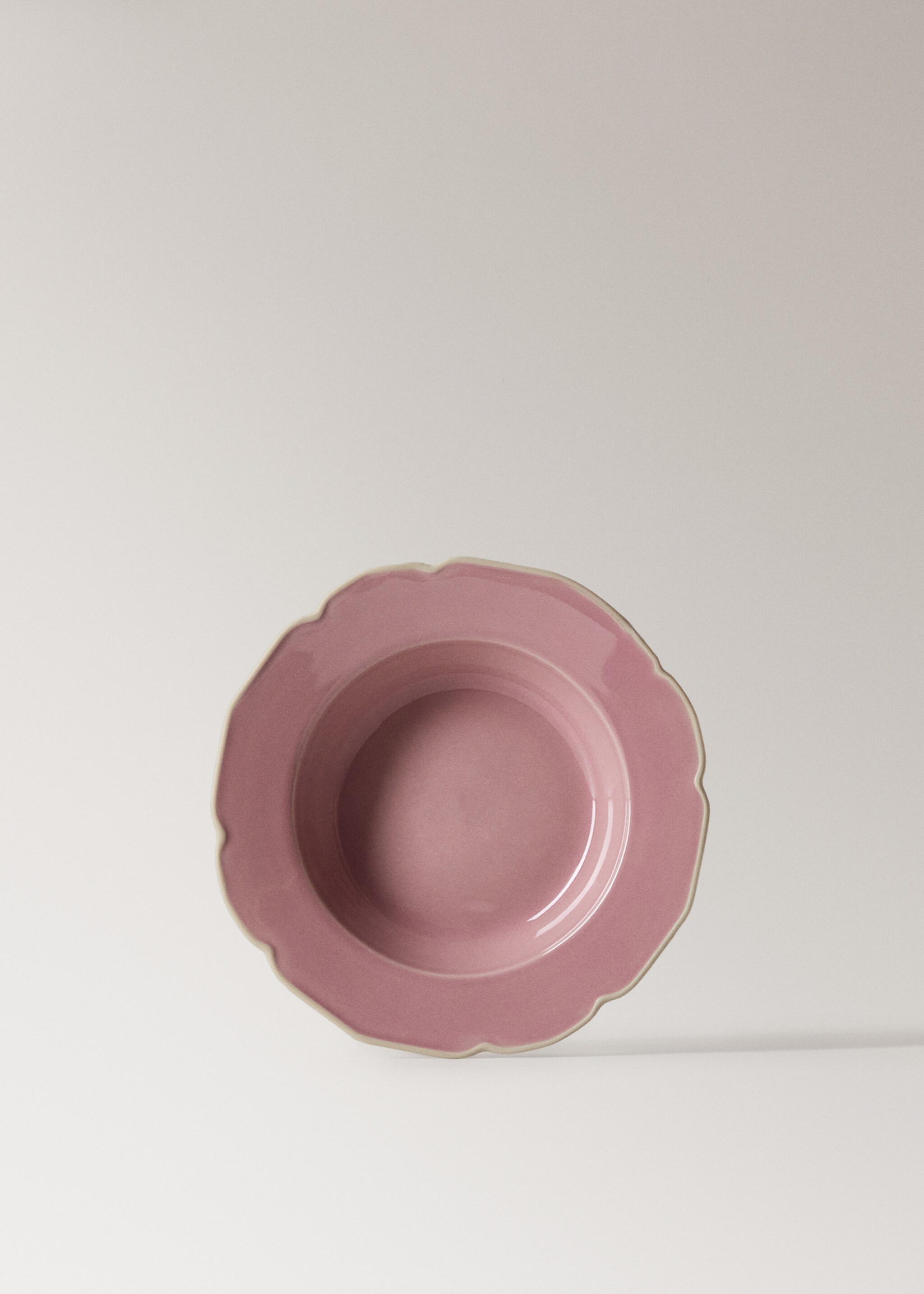 Stoneware deep plate with waves - Article without model, Pink. Ref: 27071524-00.