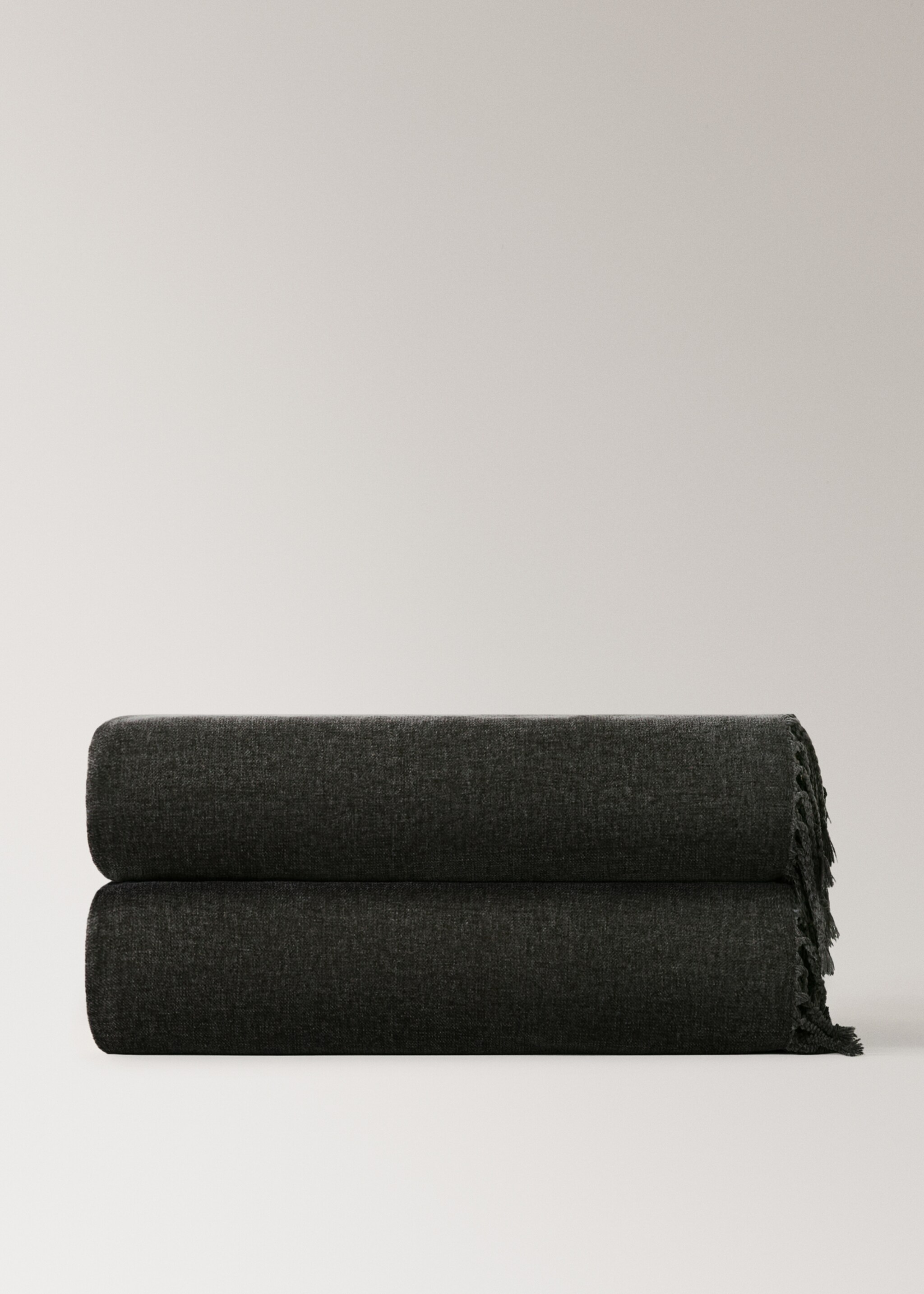 Chenille blanket with fringes - Article without model, Grey. Ref: 27071525-00.