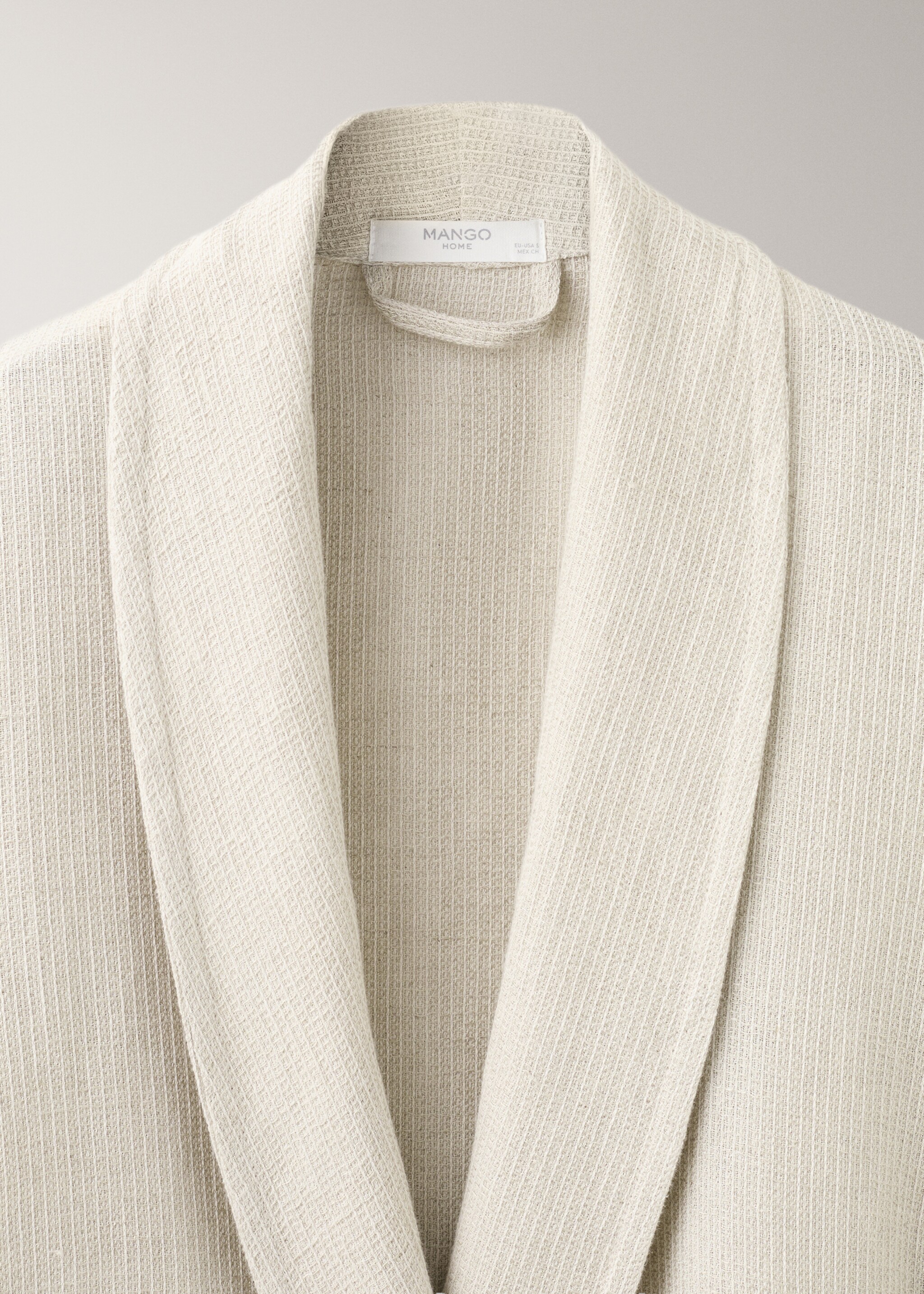 Mini-waffle linen-cotton bathrobe - Details of the article 1, Sand. Ref: 27071526-00.