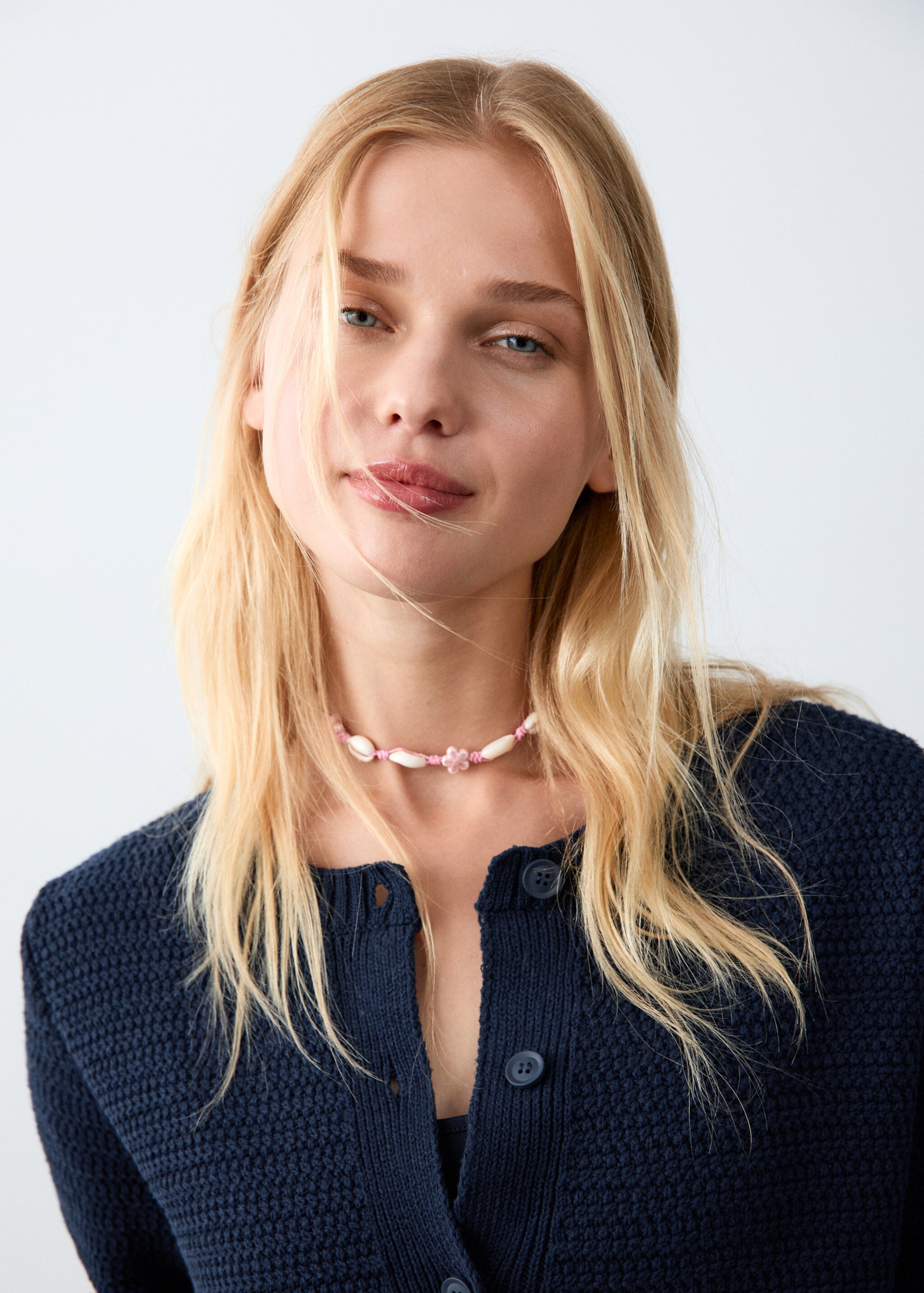 Knitted button cardigan - Details of the article 1, Navy. Ref: 27071536-00.