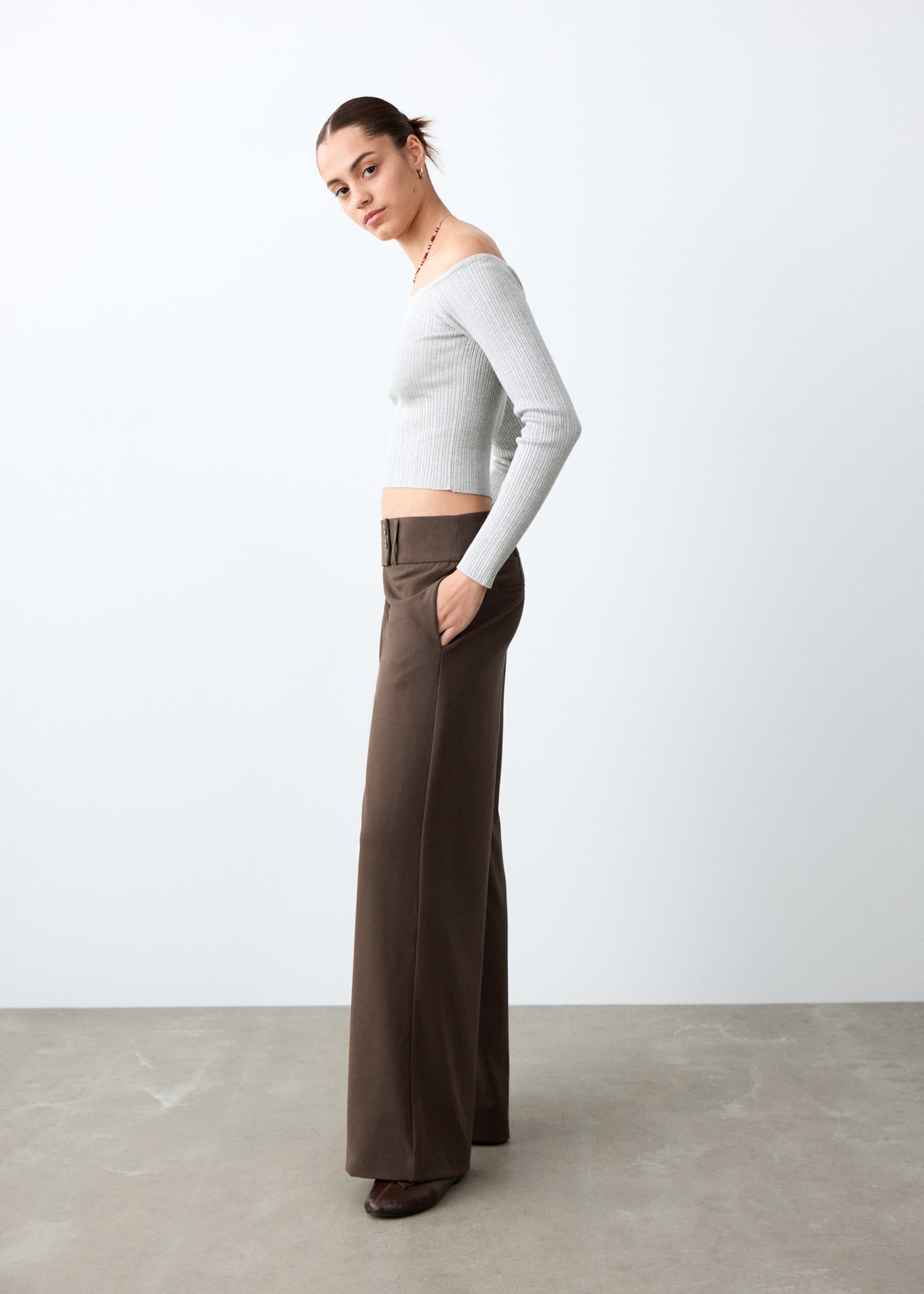Pantalon de tailleur droit - Plan moyen, Marron. Ref: 27071539-00.