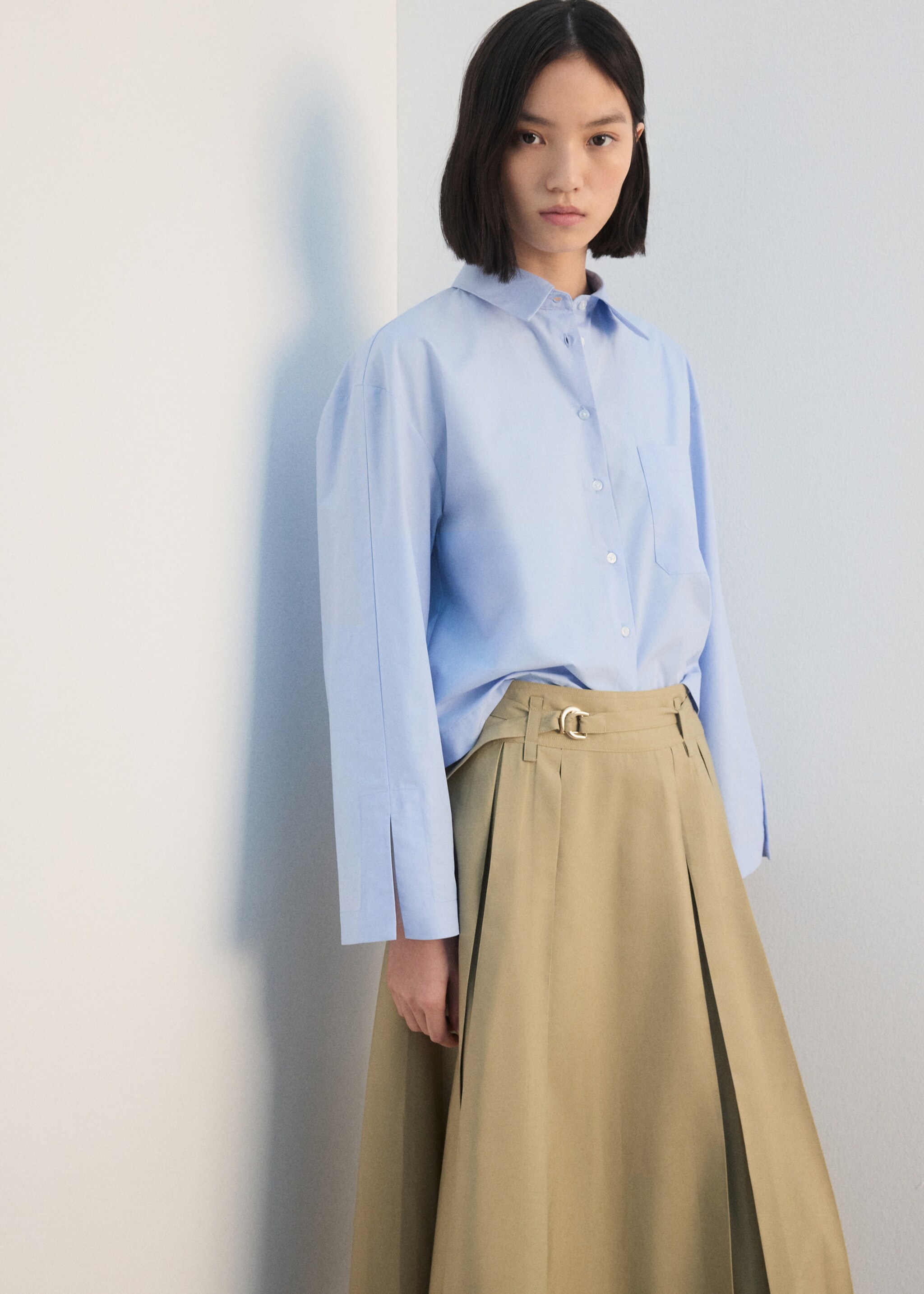 A-line pleated skirt with belt - Medium plane, Medium Brown. Ref: 27072537-00.