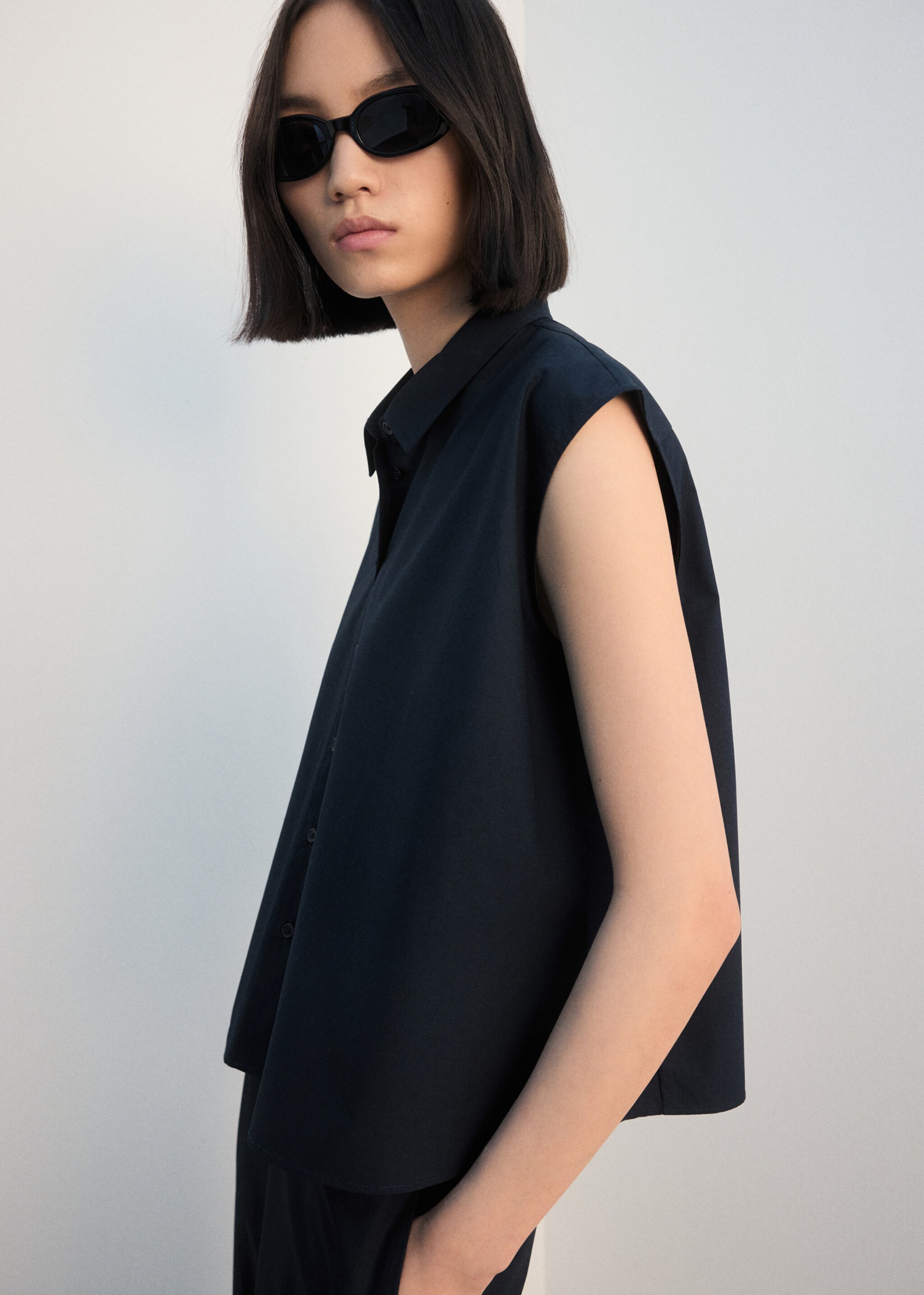 无袖棉质衬衫 - null, 海军蓝. Ref: 27072538-00.