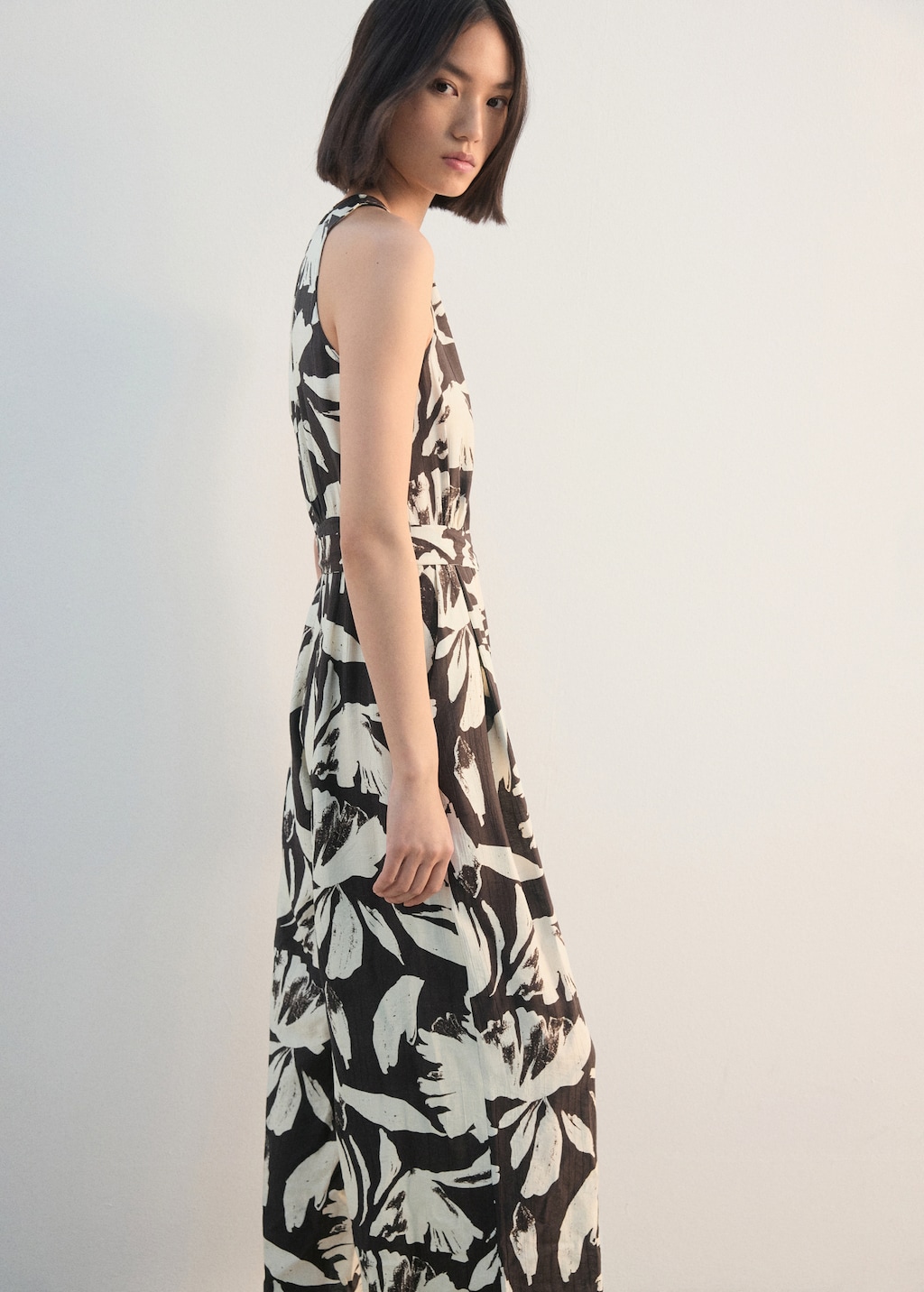Printed cropped jumpsuit with belt