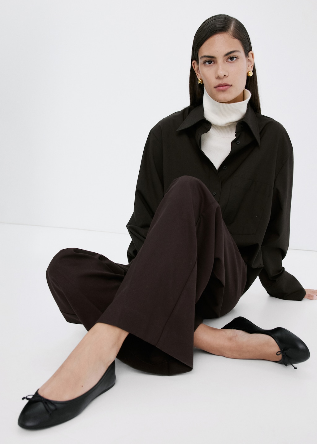 Mango Leather ballet flats with bow