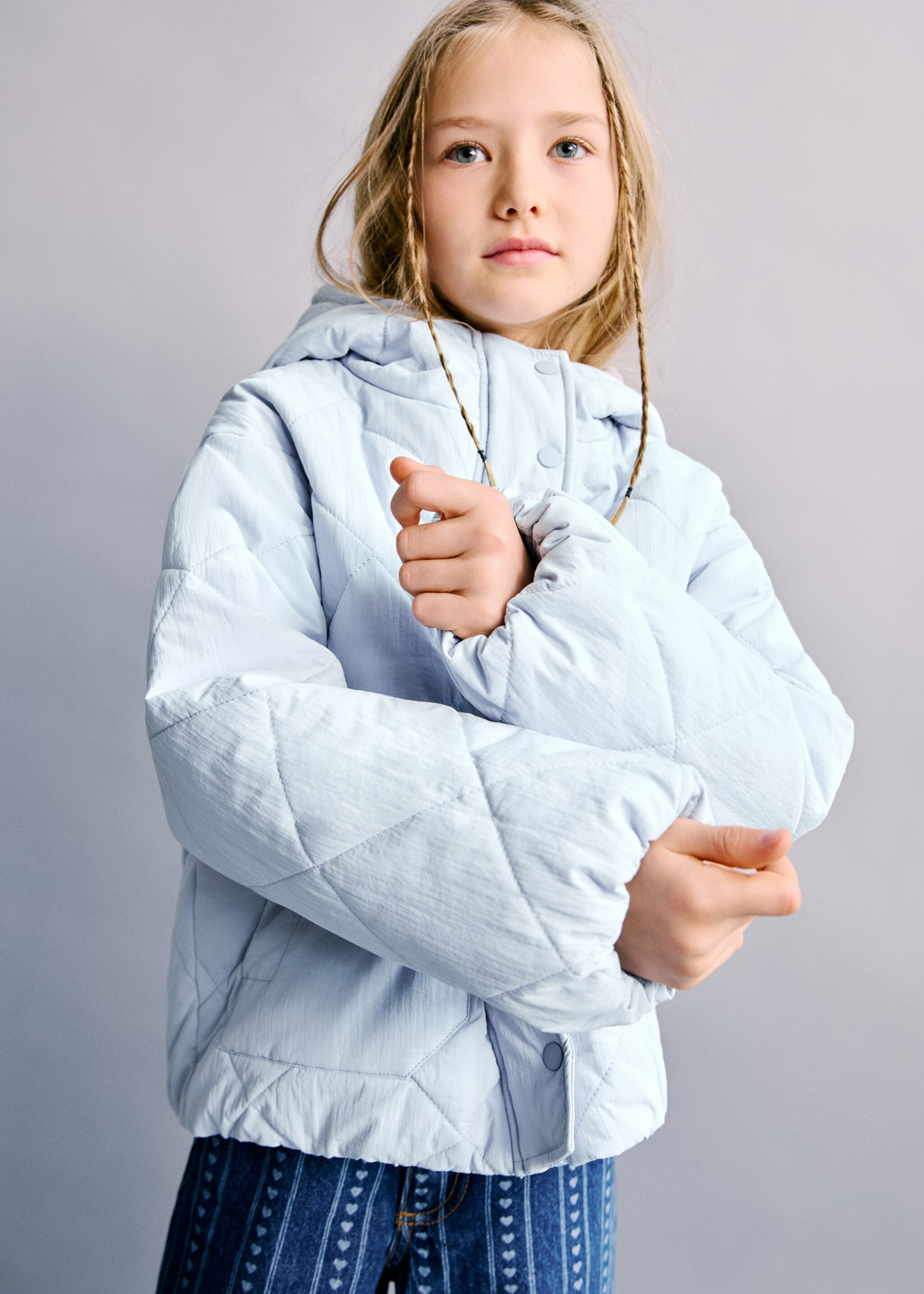 Anorak acolchado capucha - Plano medio, Azul celeste. Ref: 27072888-00.