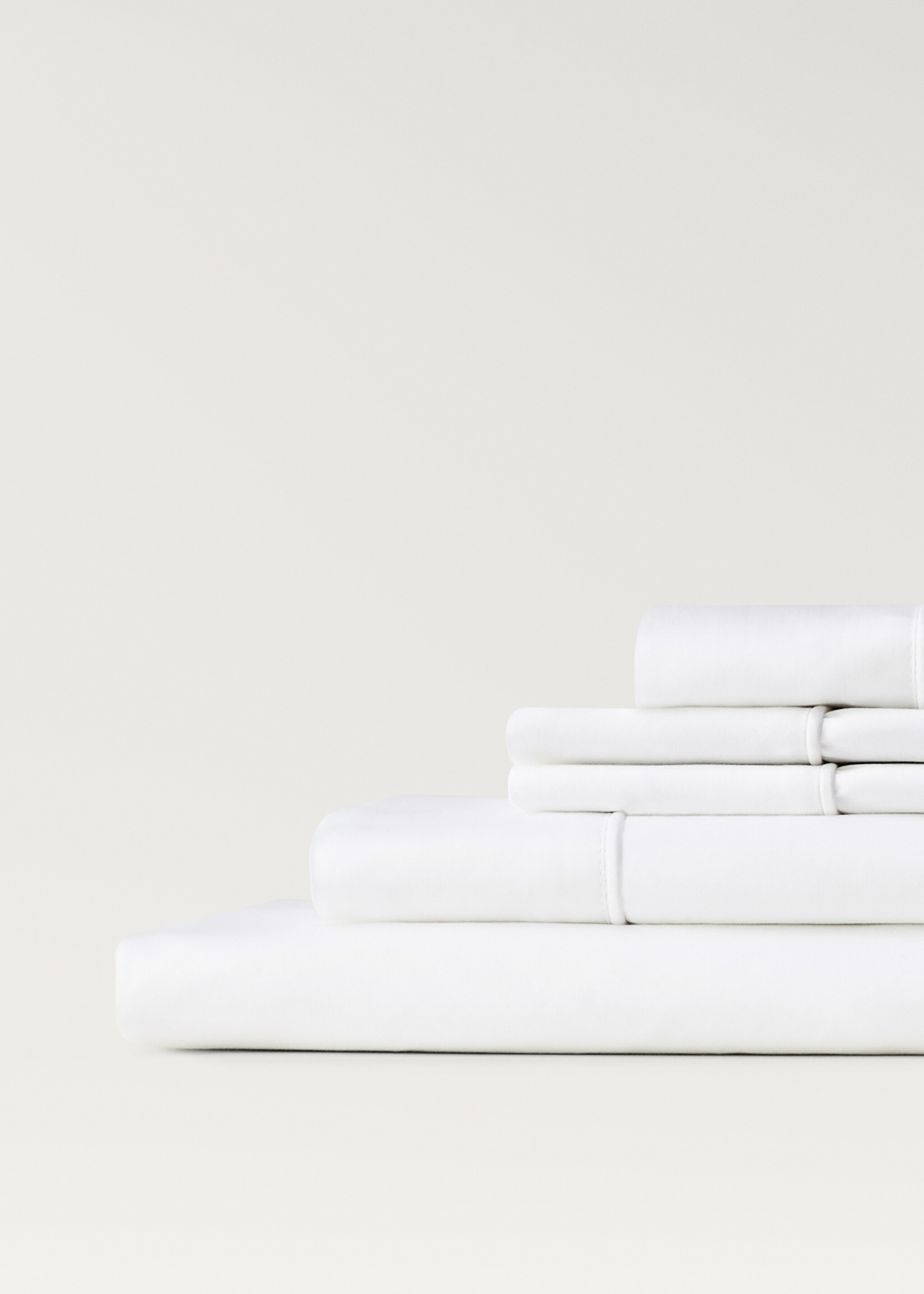 600-thread satin cotton top sheet with trim for 200 cm bed - Details of the article 2, White. Ref: 27072904-00.