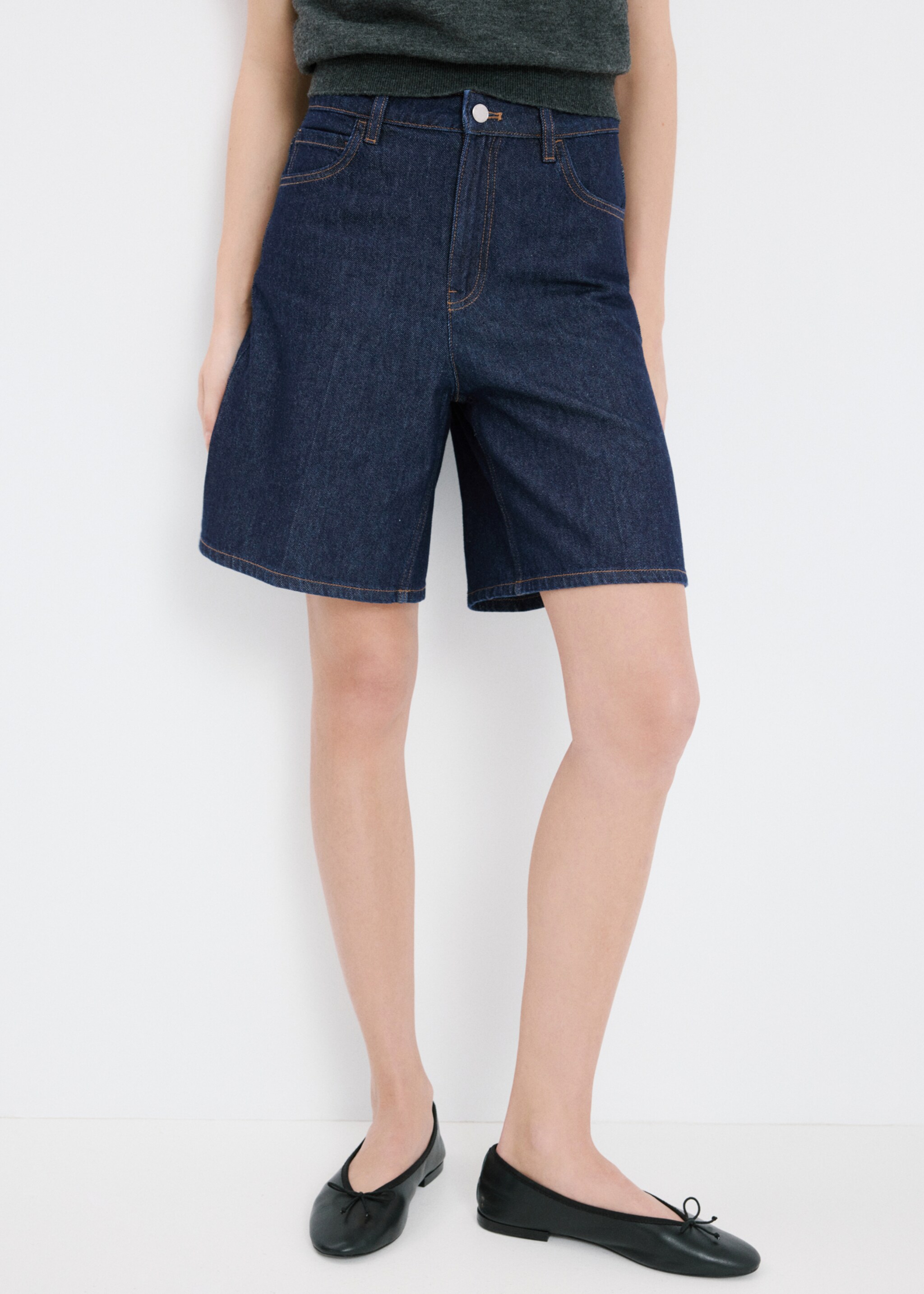 High-waist straight-fit denim shorts - Medium plane, Open Blue. Ref: 27073280-00.