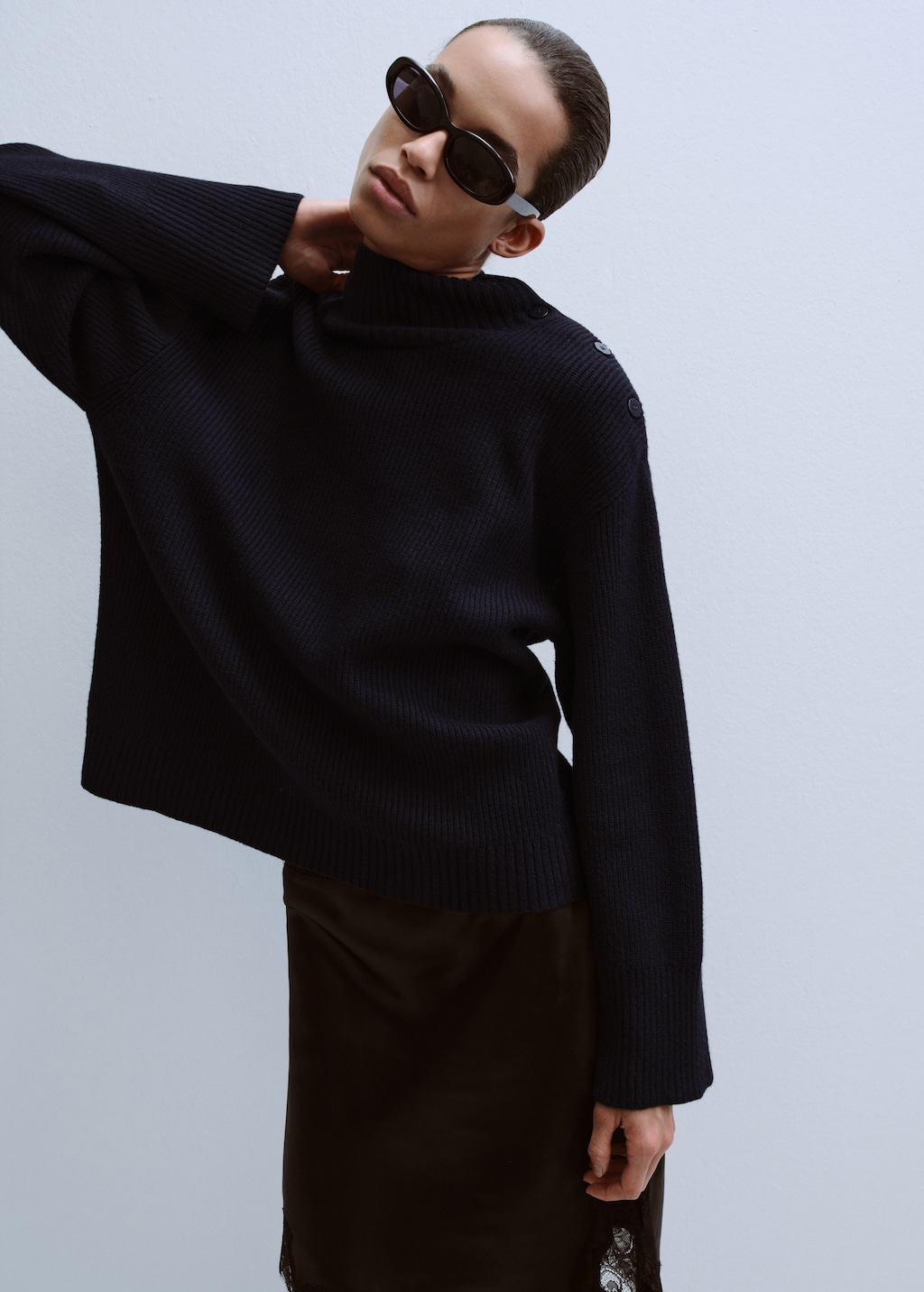 Mango Perkins-neck sweater with button