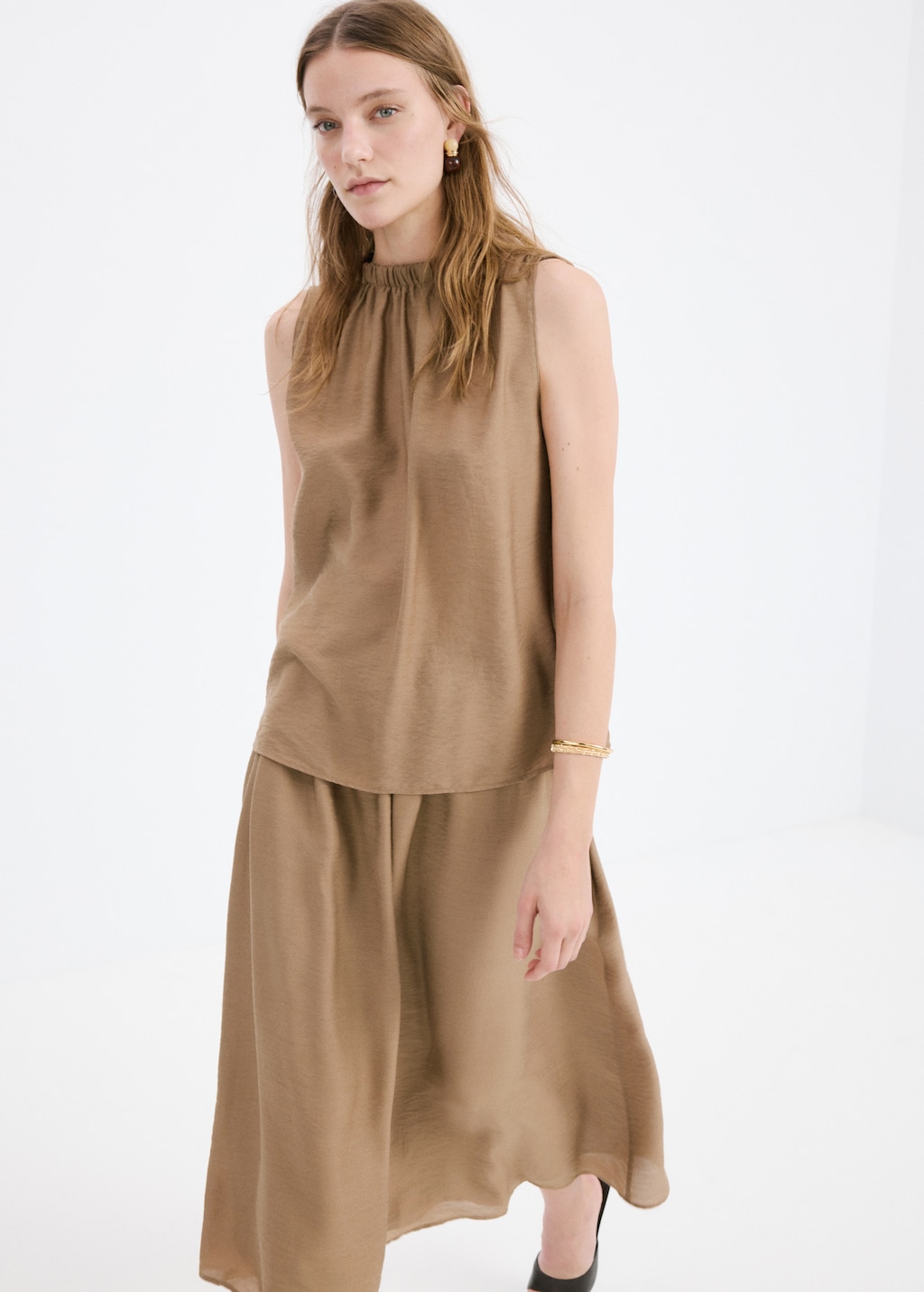 Draped neck satin top - image 3