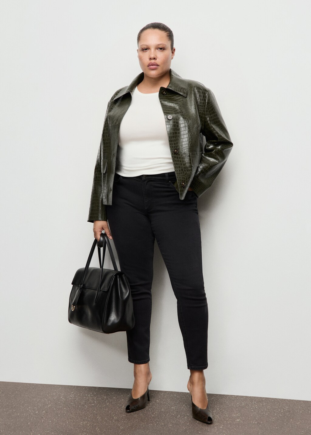 Mango Crocodile-effect faux leather jacket
