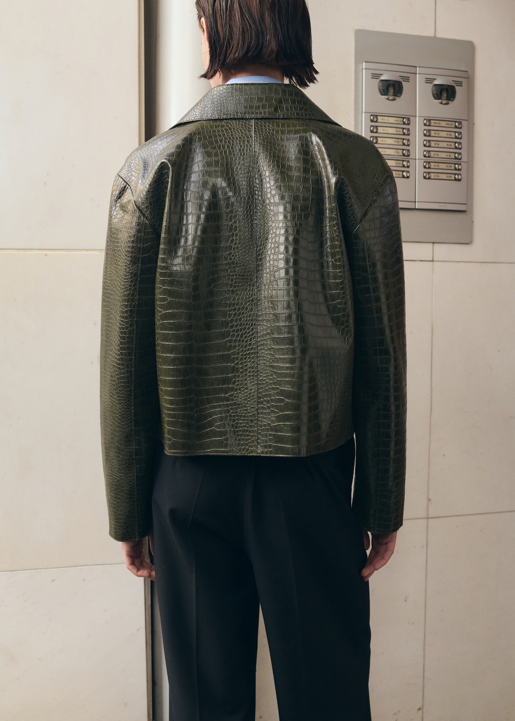 Mango Crocodile-effect faux leather jacket