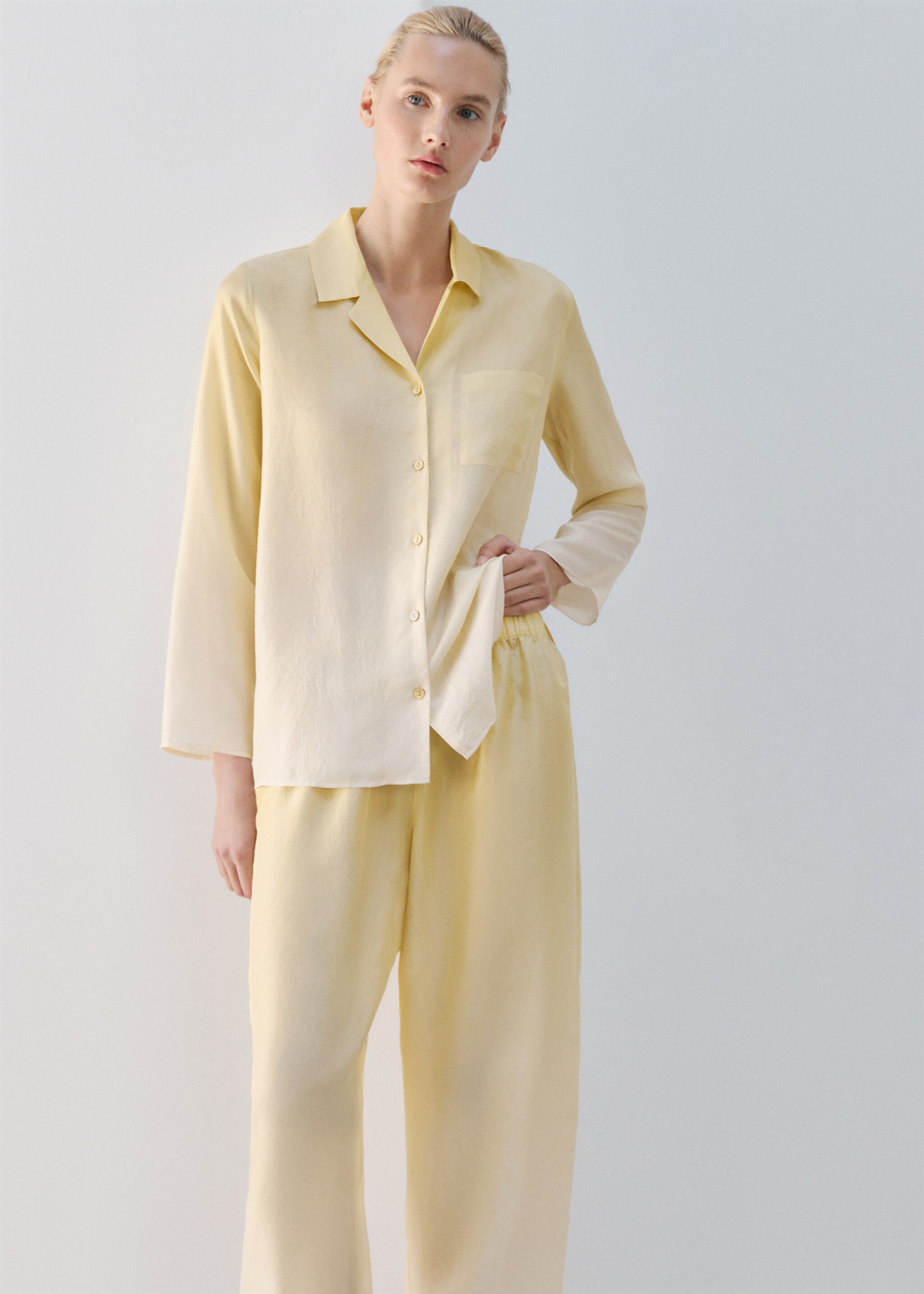 Ombre silk trousers - Details of the article 1, Pastel Yellow. Ref: 27073313-00.