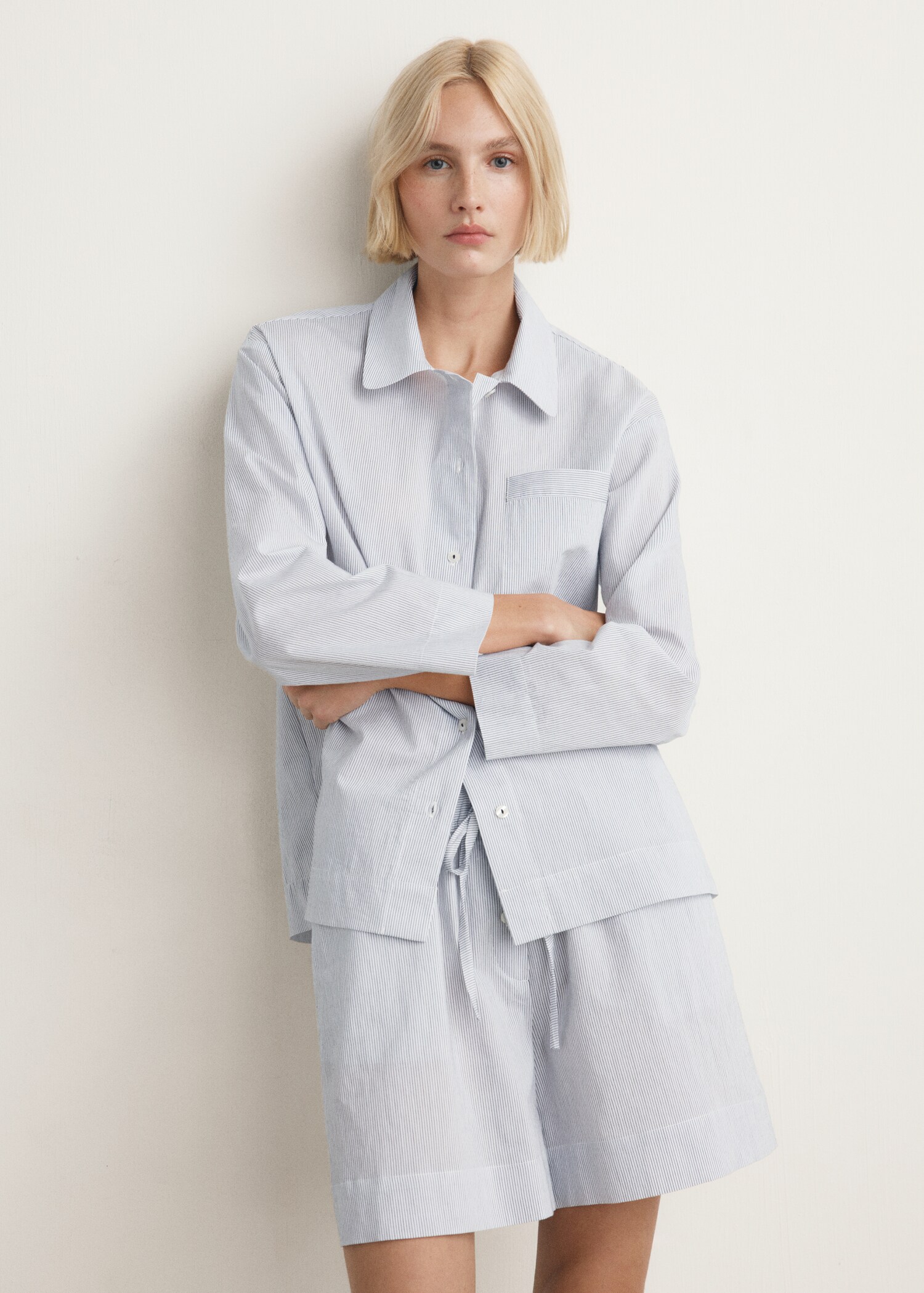 Striped cotton pyjama shirt - Λεπτομέρεια του προϊόντος 2