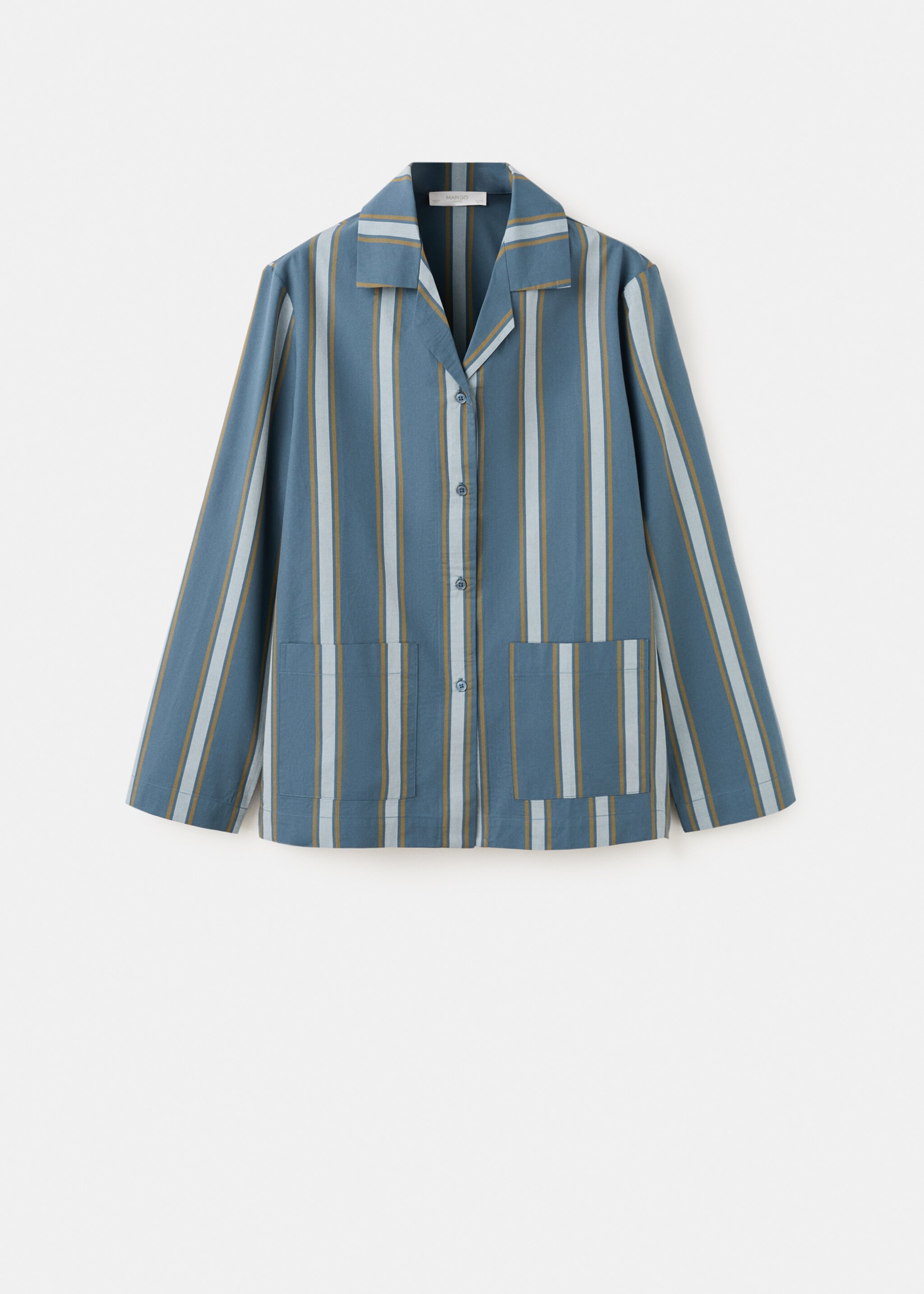 Long-sleeve striped pajama shirt - Article without model, Turquoise. Ref: 27073324-00.