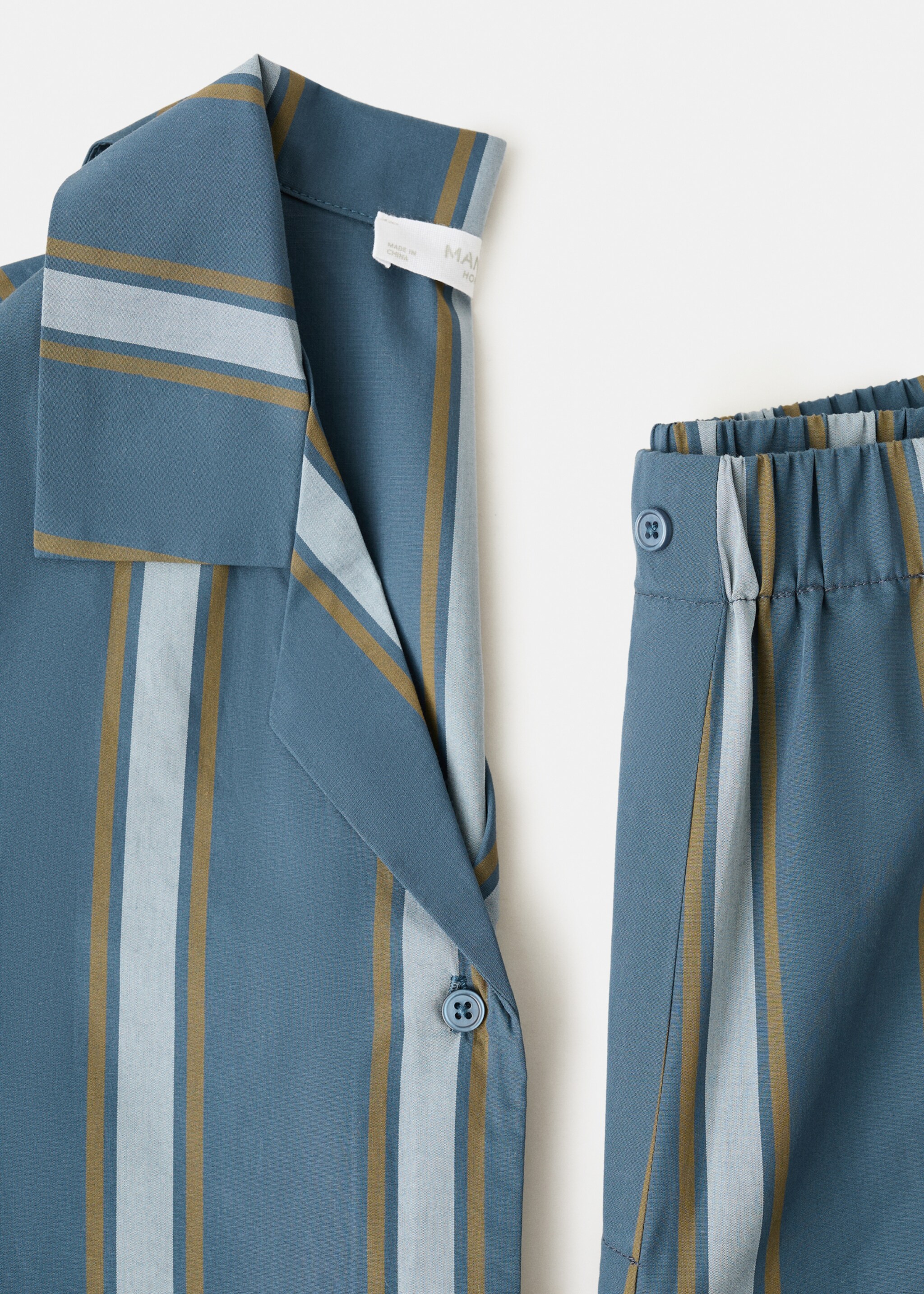 Long-sleeve striped pajama shirt - Details of the article 8, Turquoise. Ref: 27073324-00.