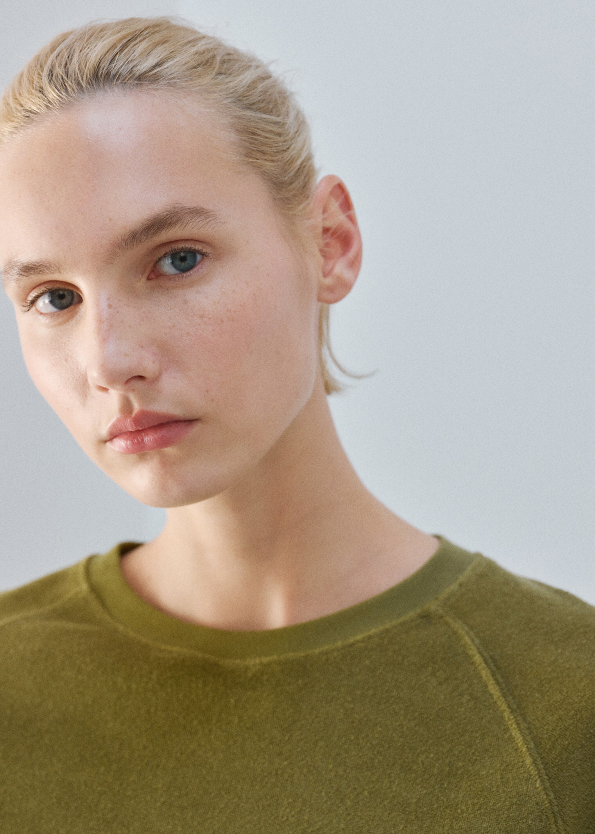 Terry cotton sweater - Details of the article 1, Khaki. Ref: 27073328-00.