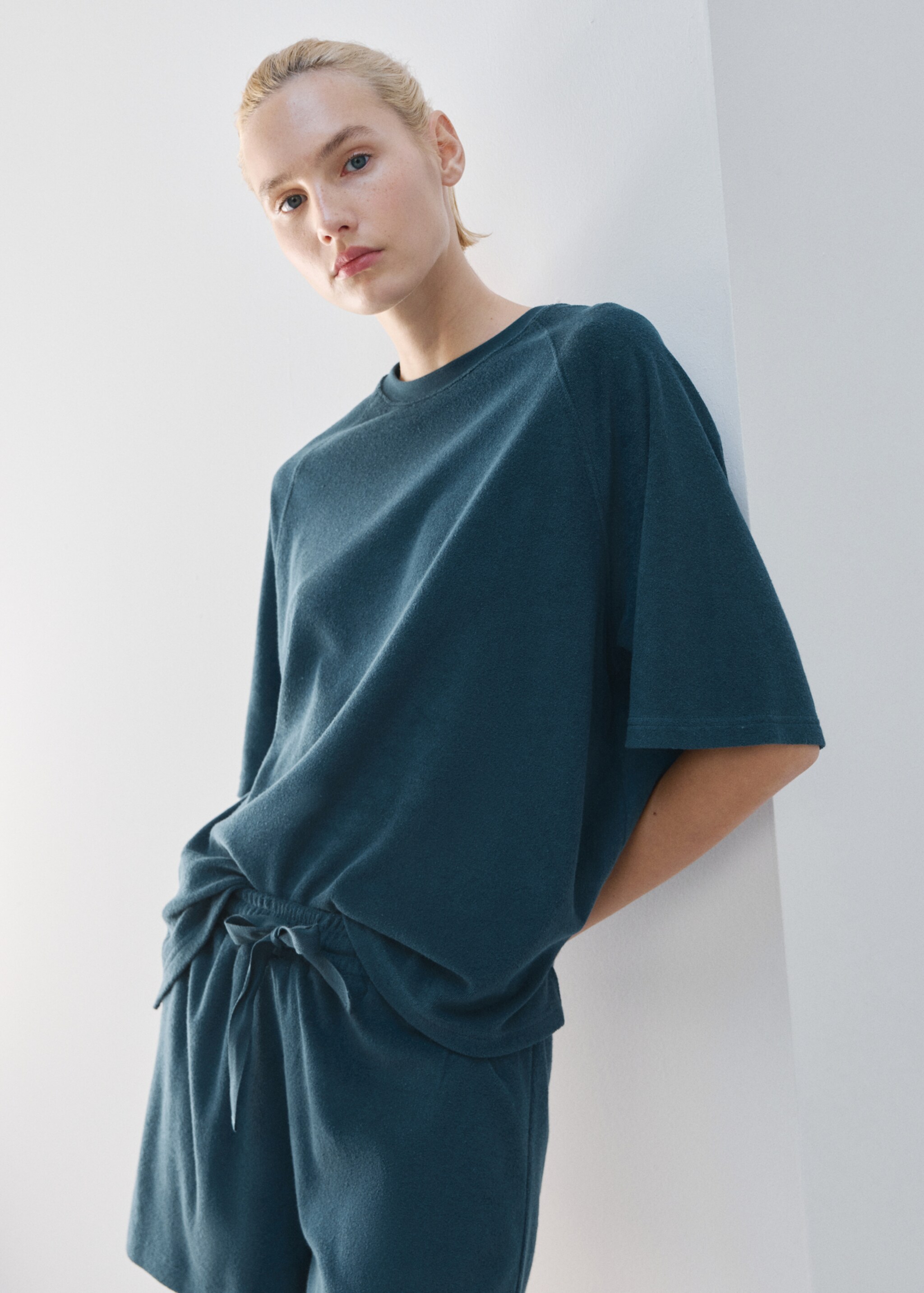 Terry cotton sweater - Medium plane, Blue. Ref: 27073328-00.