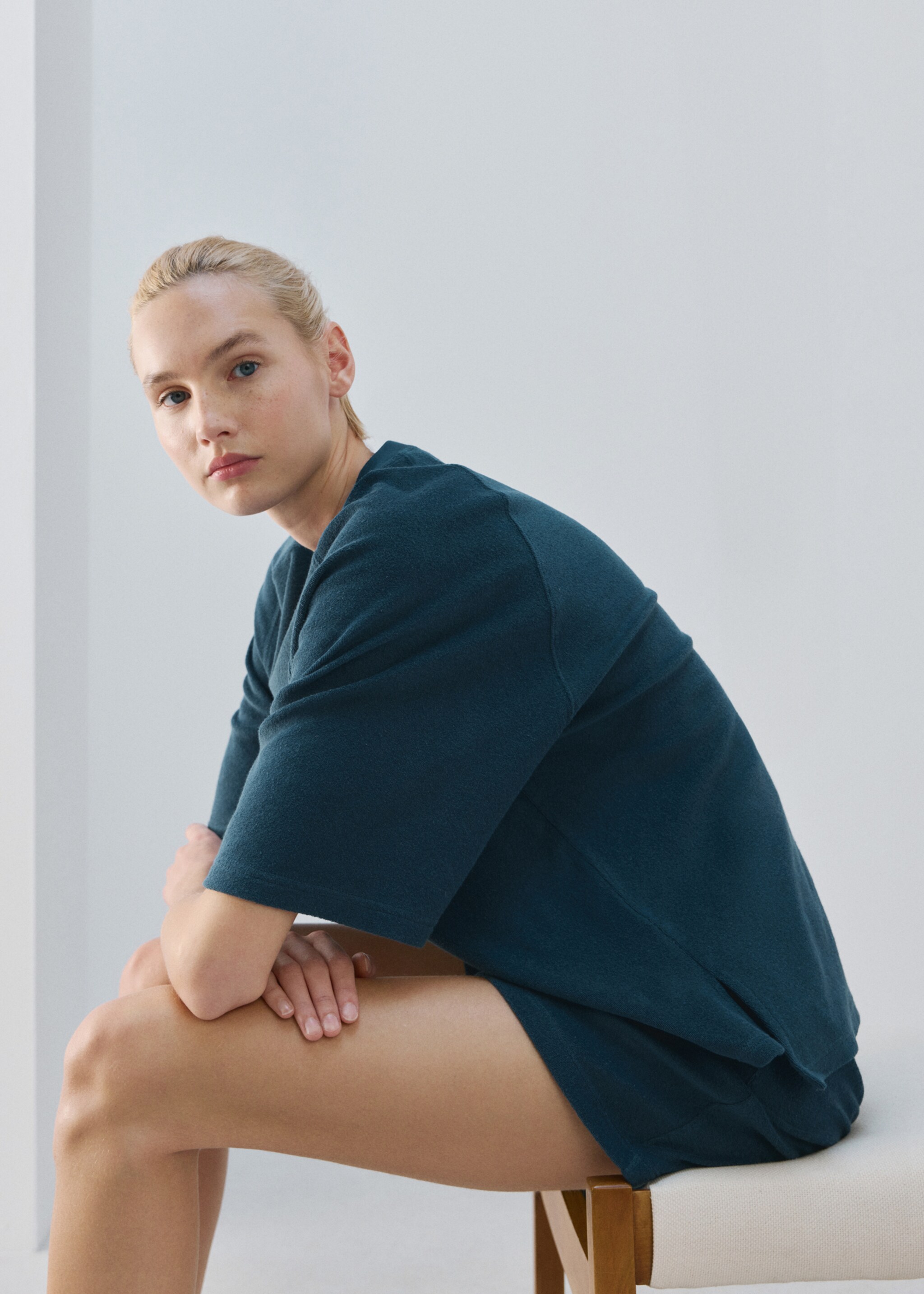 Terry cotton sweater - Details of the article 2, Blue. Ref: 27073328-00.