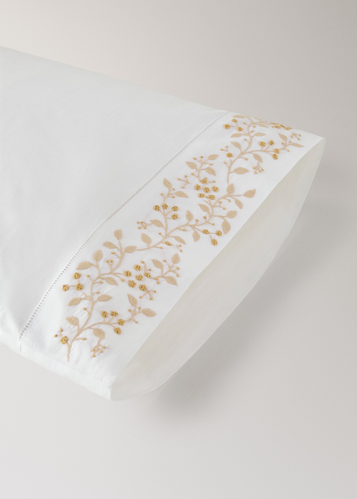 Taie d'oreiller en percale de coton broderie fleur 45x110 cm - Détail de l'article 1