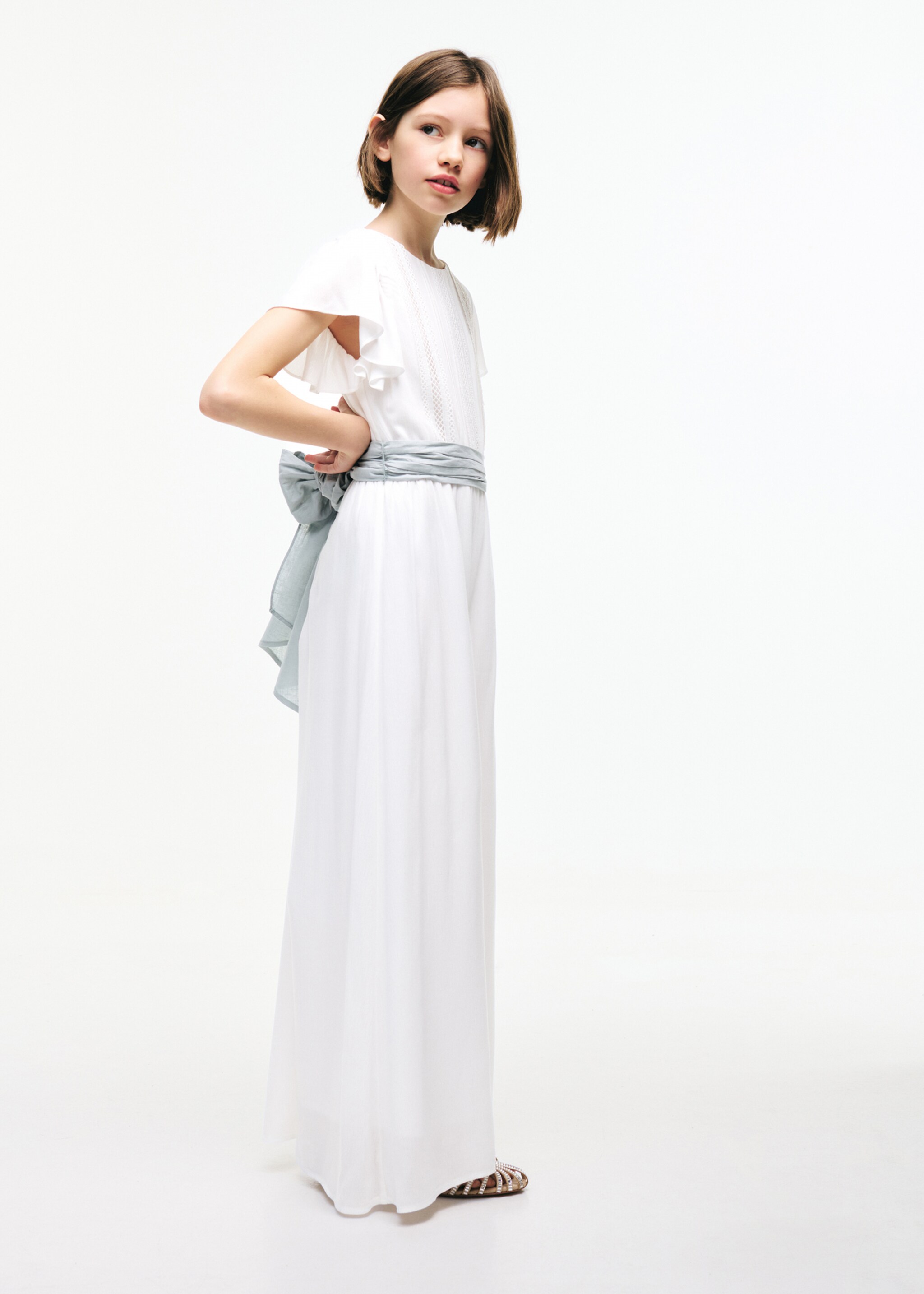 Frilled long jumpsuit - Details of the article 5, White. Ref: 27073733-00.