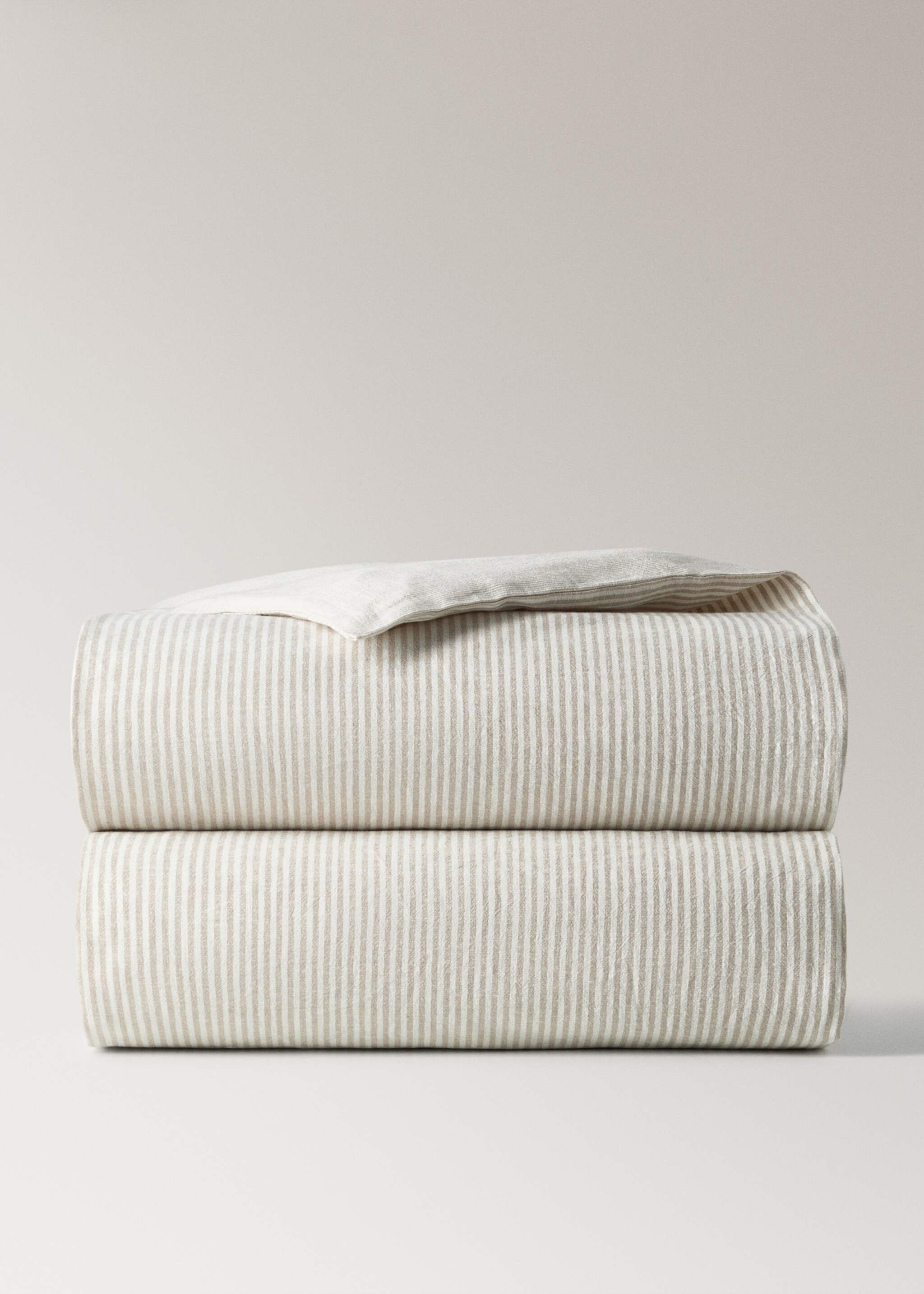 Children's cotton-linen striped duvet cover for 90cm bed - Article without model, Sand. Ref: 27074055-00.