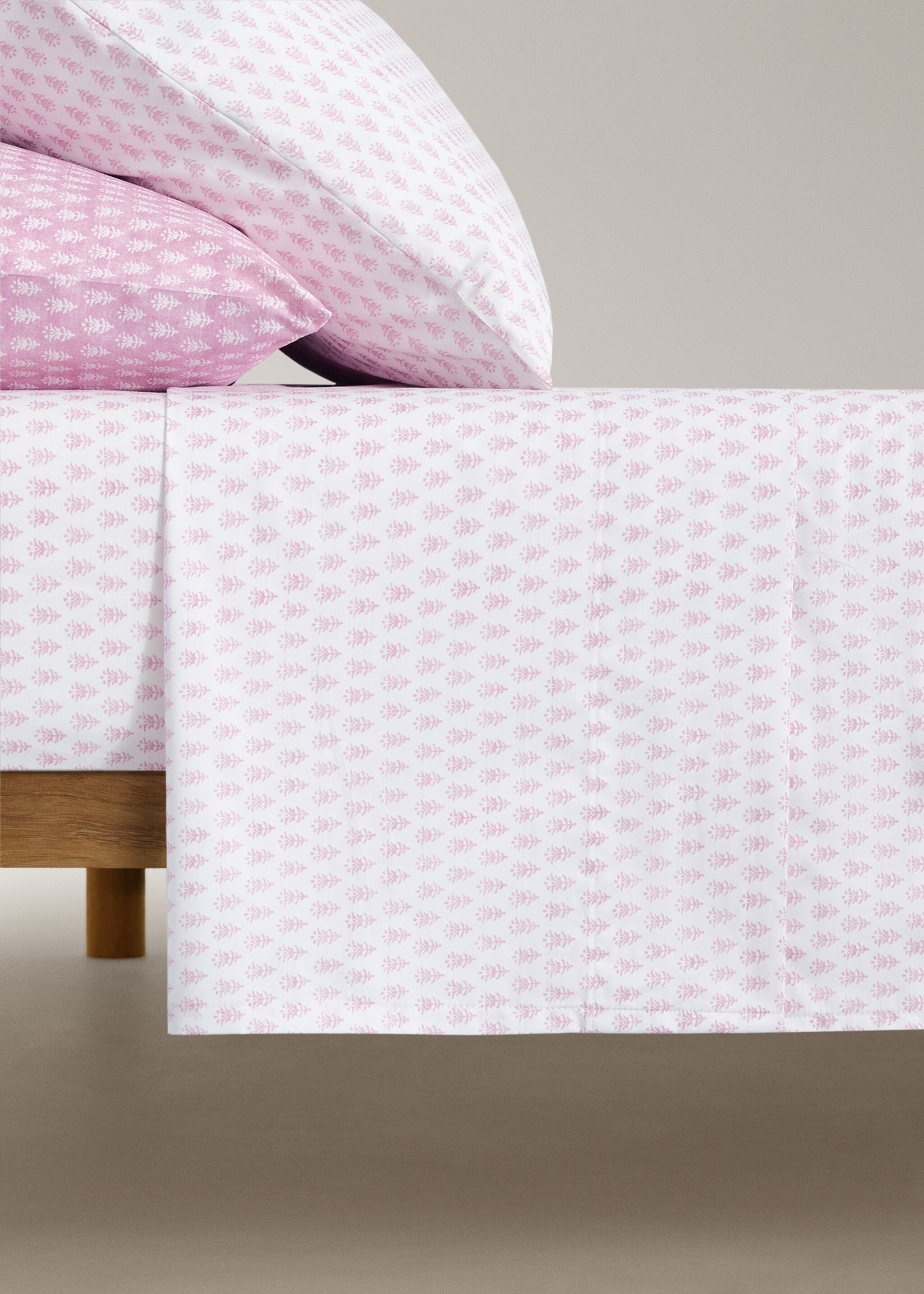 Children's top sheet cotton percale mini flower, bed 90 cm - Article without model, Pink. Ref: 27074058-00.