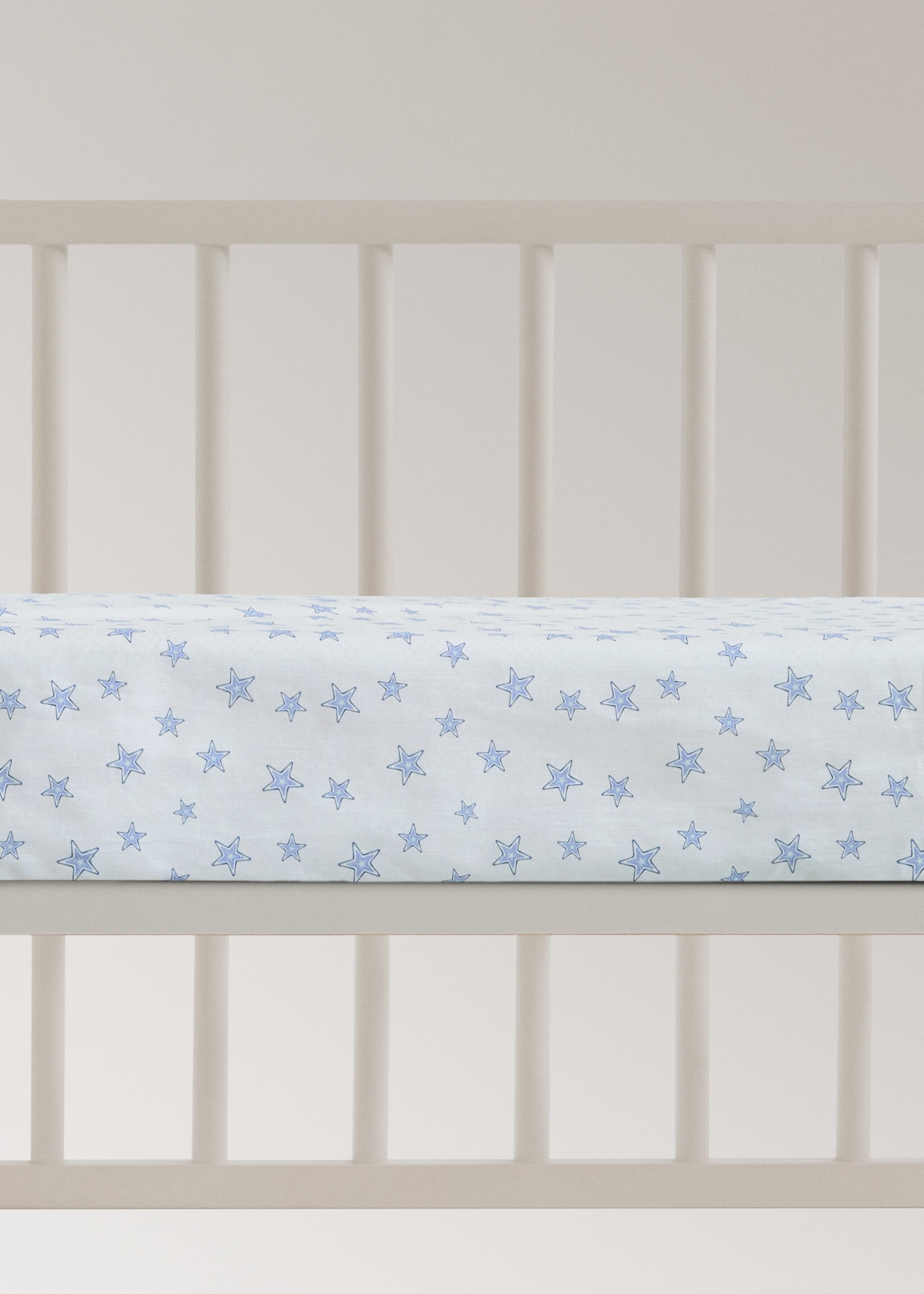 Mini cot fitted sheet in star-patterned percale cotton - Article without model, Blue. Ref: 27074061-00.