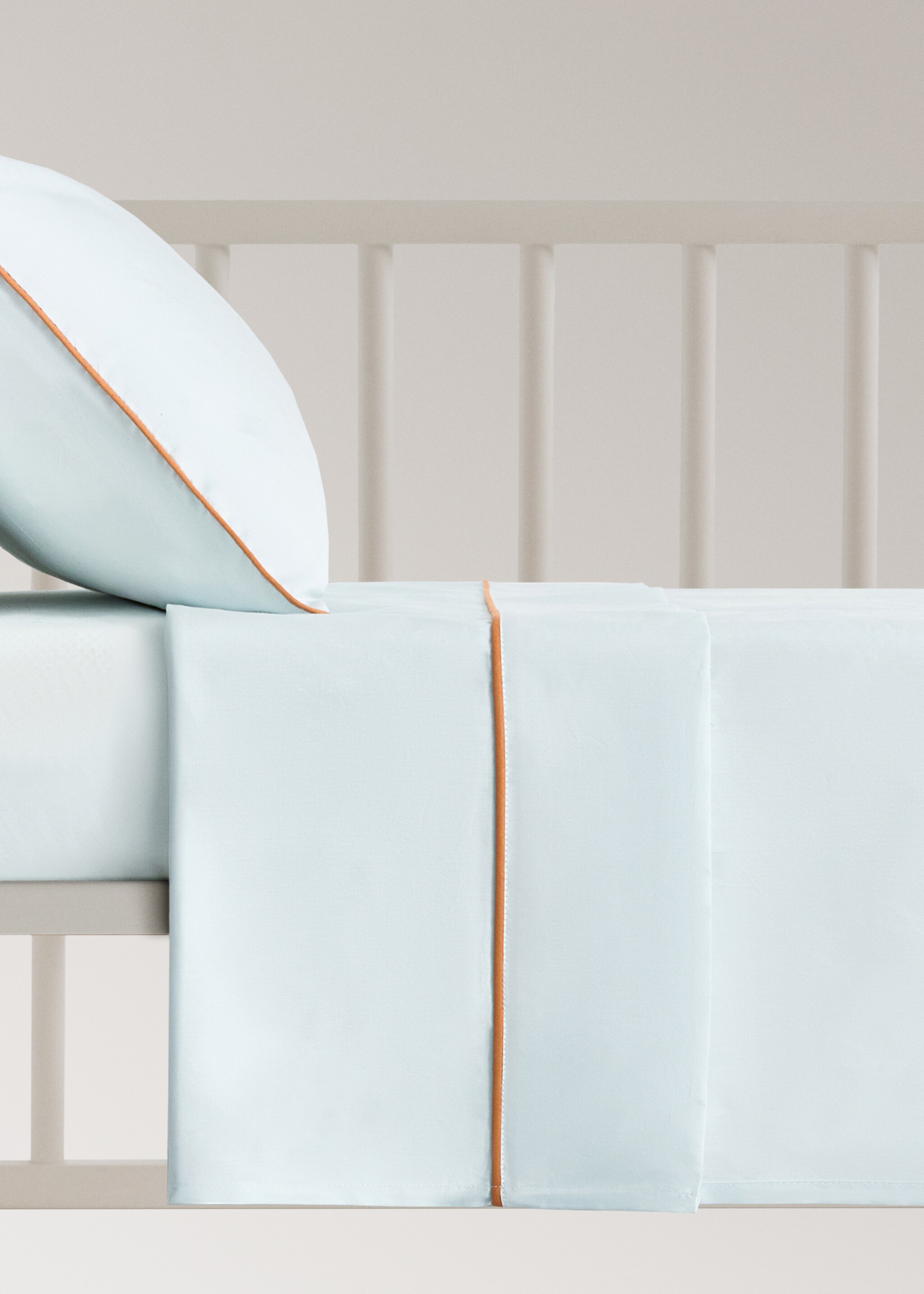 Wendbares Oberlaken für Babybett aus Baumwoll-Perkal mit Kontrastpaspel - Artikel ohne Model, Wassergrün. Ref: 27074064-00.