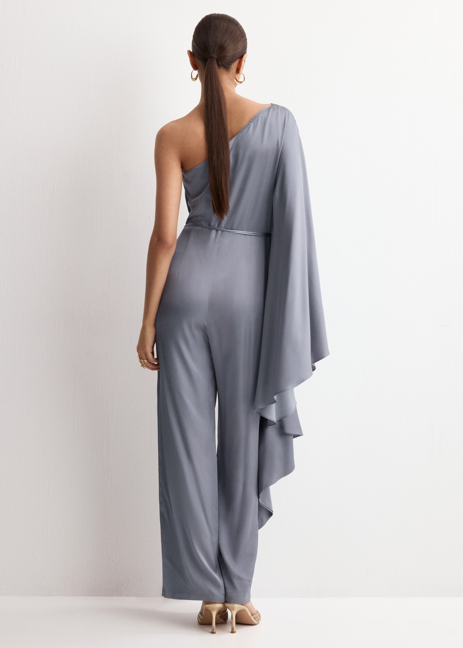 Long jumpsuit with asymmetrical neck - Reverse of the article